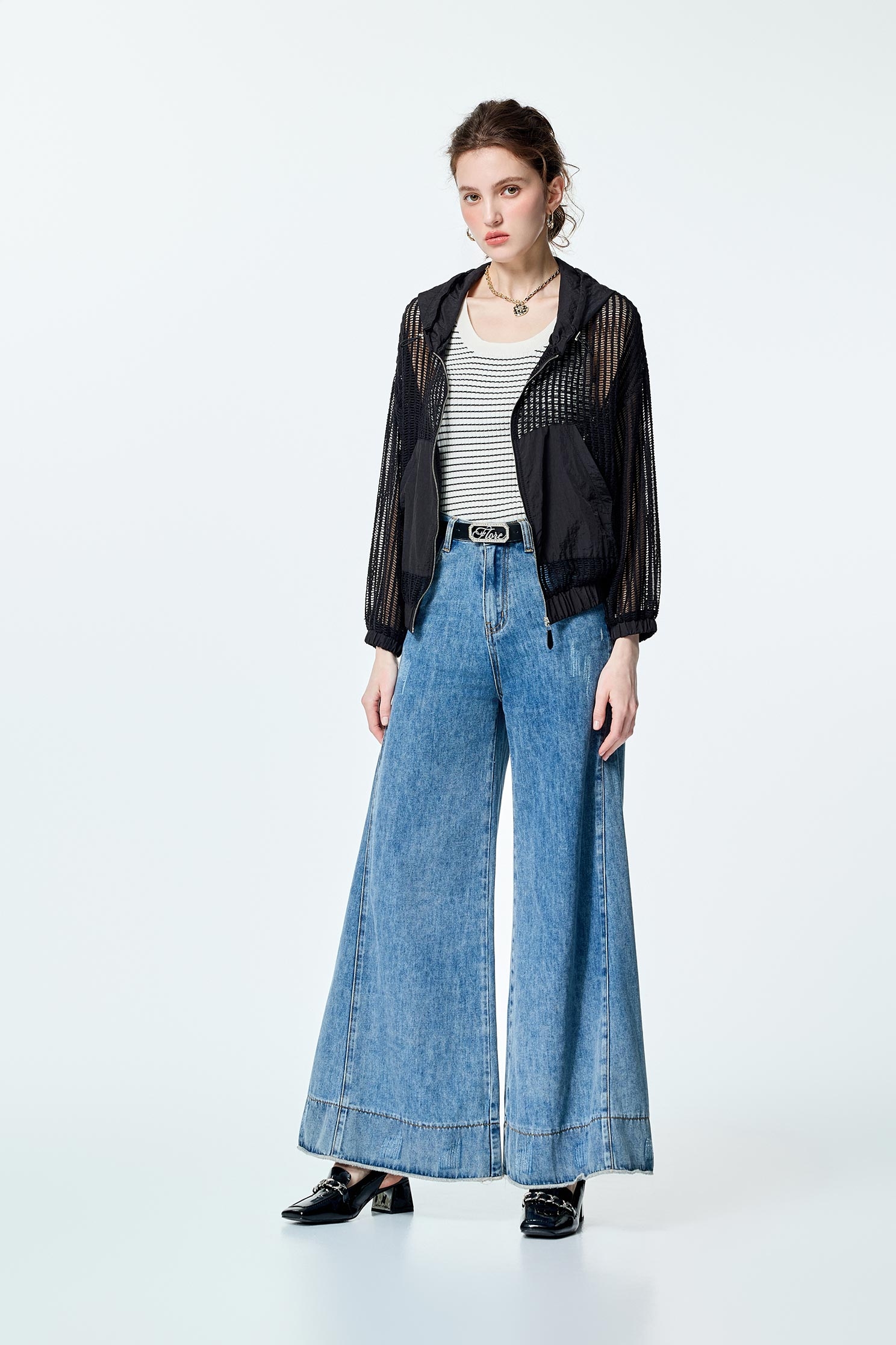 Front Zip Mix Fabric Hoodie JacketFront Zip Mix Fabric Hoodie Jacket,Office Looks,Outerwear,Hats,Season (SS) Look,upperclass,Hoodie jackets,Trench coats