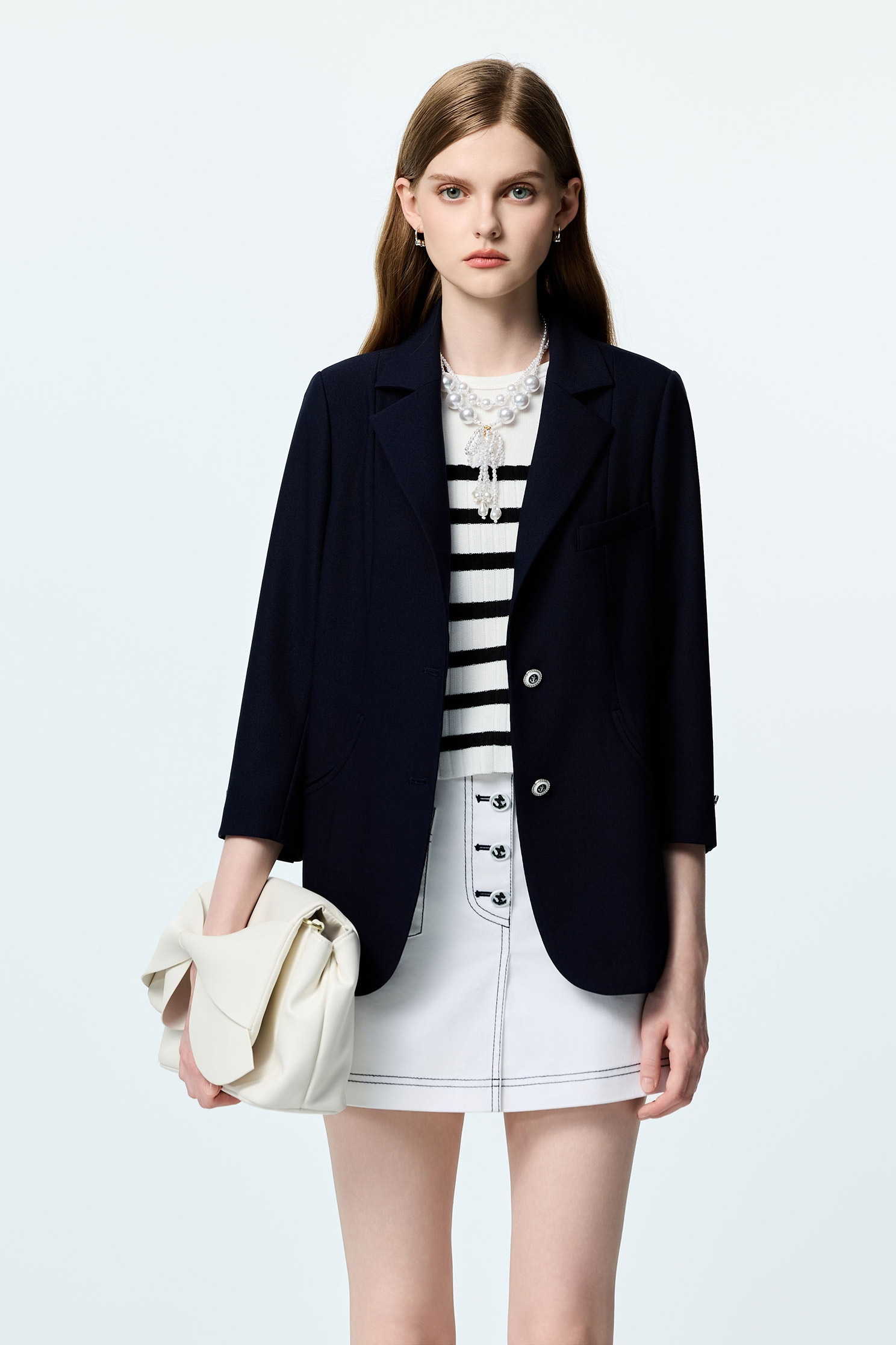 Navy Mid Length BlazerNavy Mid Length Blazer,Jackets,Outerwear,Season (SS) Look,Blazers,Urban Fashion
