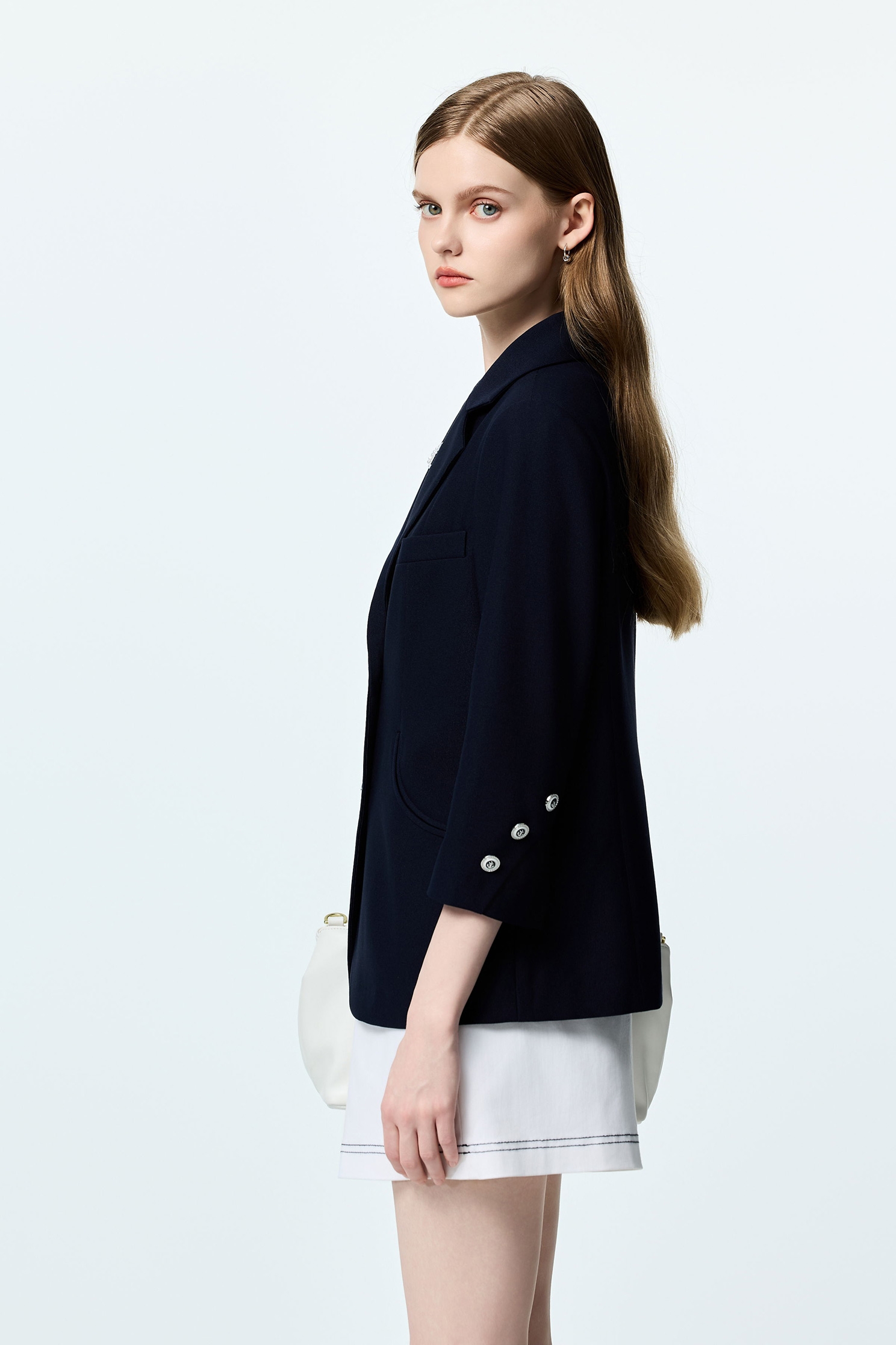 Navy Mid Length BlazerNavy Mid Length Blazer,Jackets,Outerwear,Season (SS) Look,Blazers,Urban Fashion