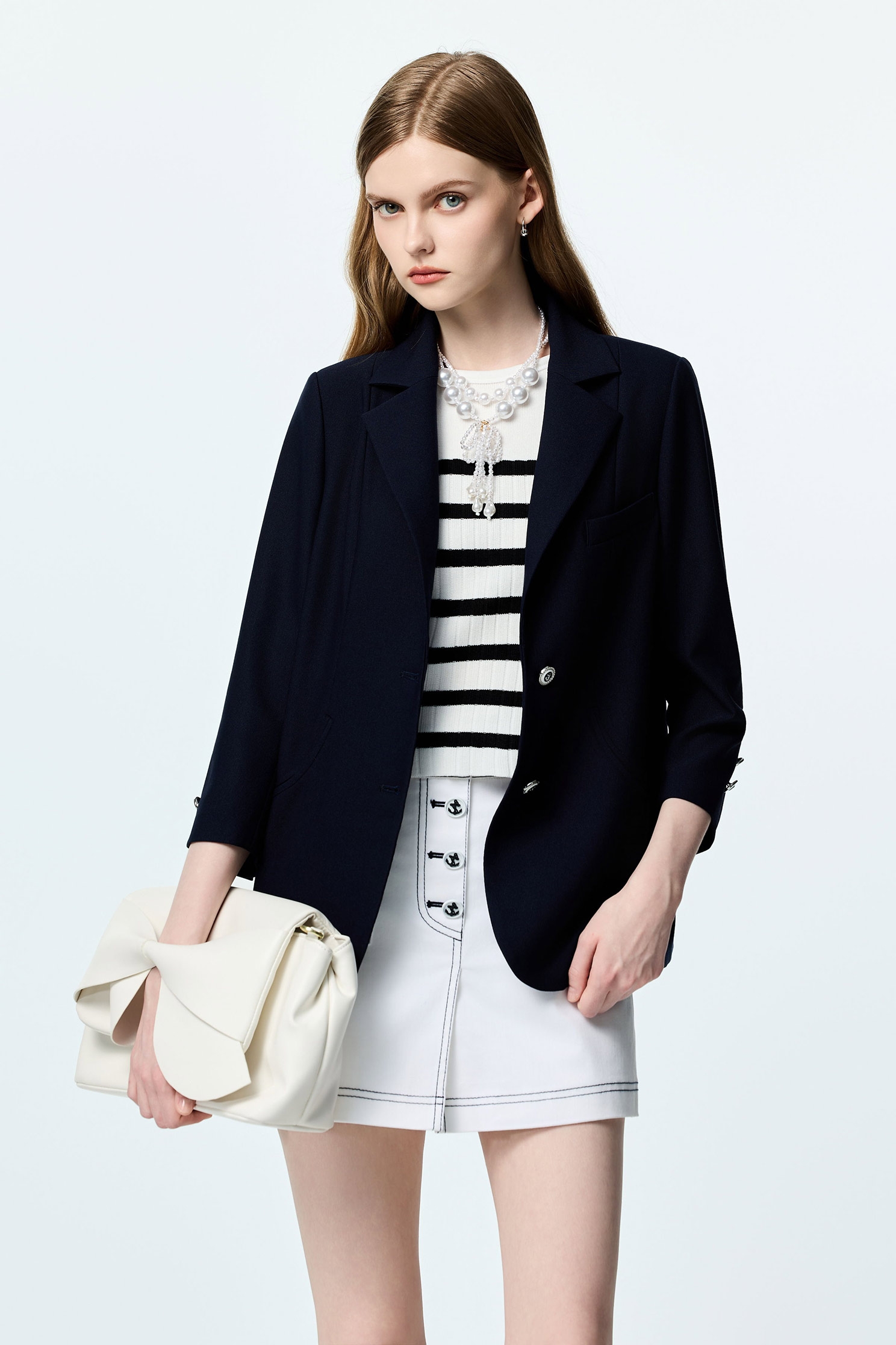 Navy Mid Length BlazerNavy Mid Length Blazer,Jackets,Outerwear,Season (SS) Look,Blazers,Urban Fashion