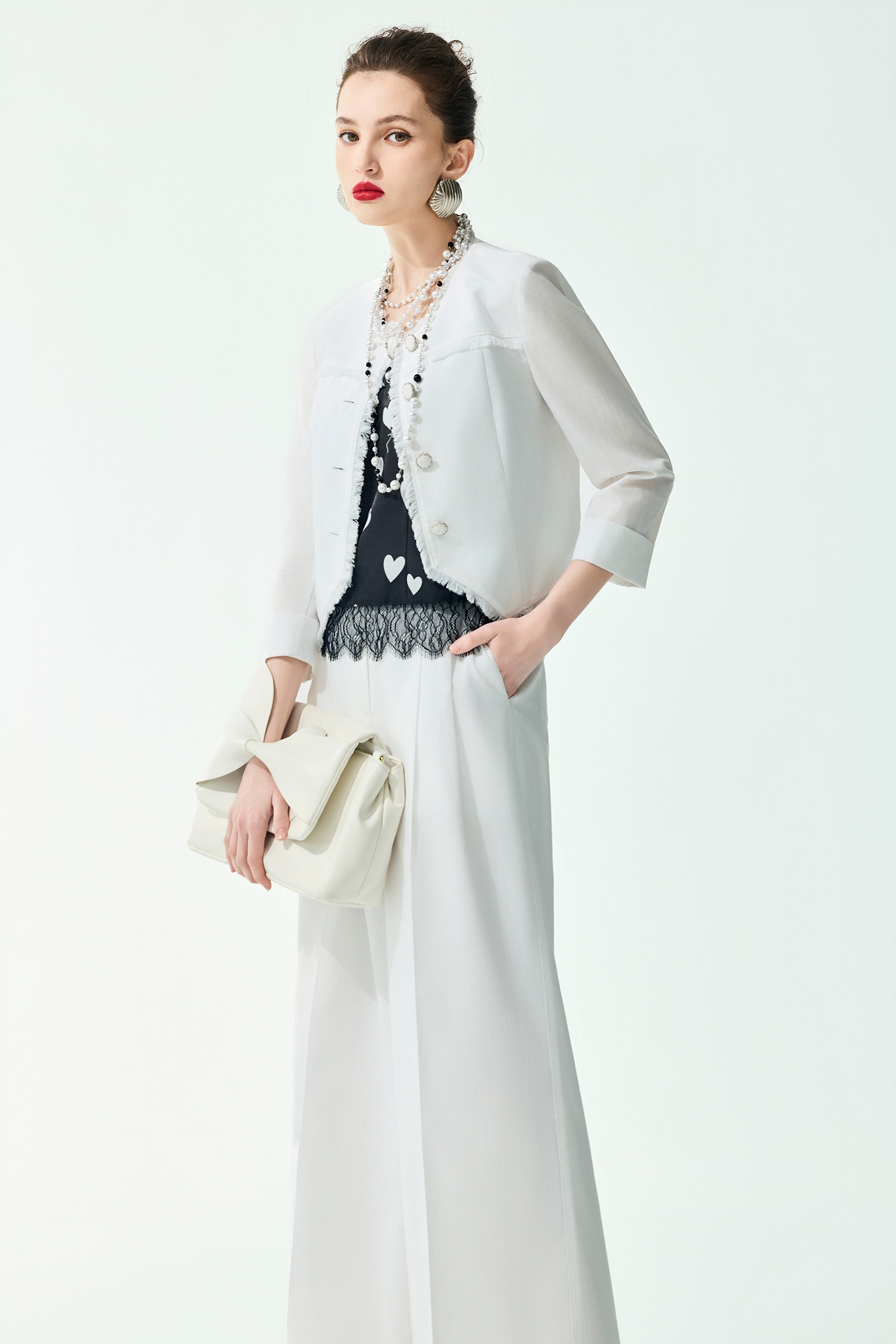 Fringe Trim Detail Linen JacketFringe Trim Detail Linen Jacket,Jackets,Outerwear,Season (SS) Look,White outerwear