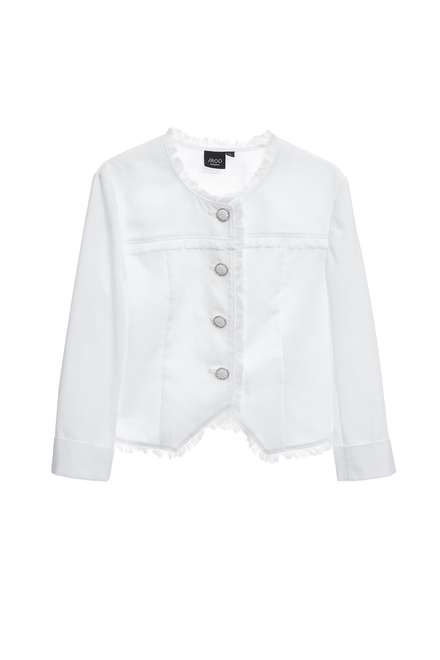 Fringe Trim Detail Linen JacketFringe Trim Detail Linen Jacket,Jackets,Outerwear,Season (SS) Look,White outerwear