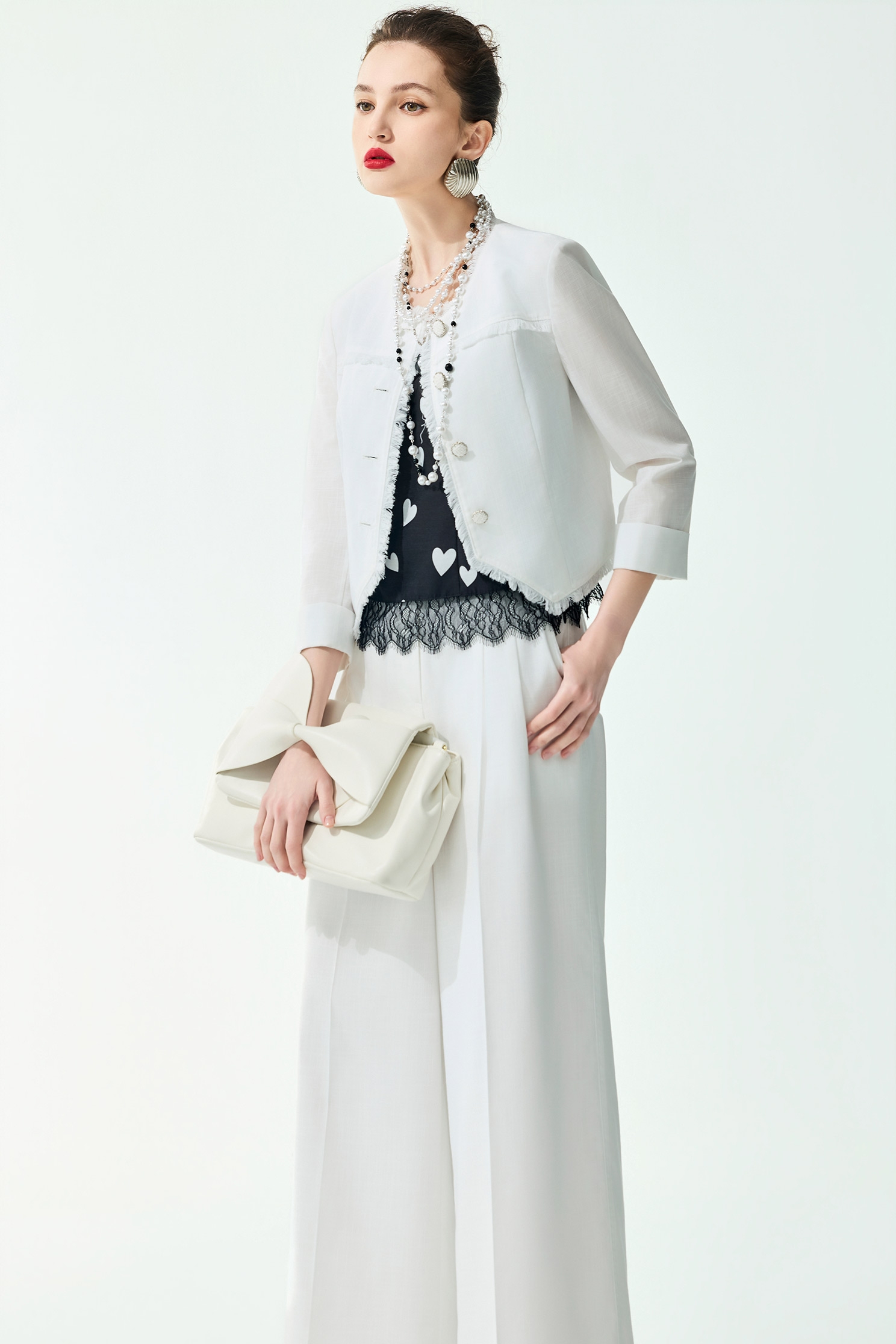 Fringe Trim Detail Linen JacketFringe Trim Detail Linen Jacket,Jackets,Outerwear,Season (SS) Look,White outerwear