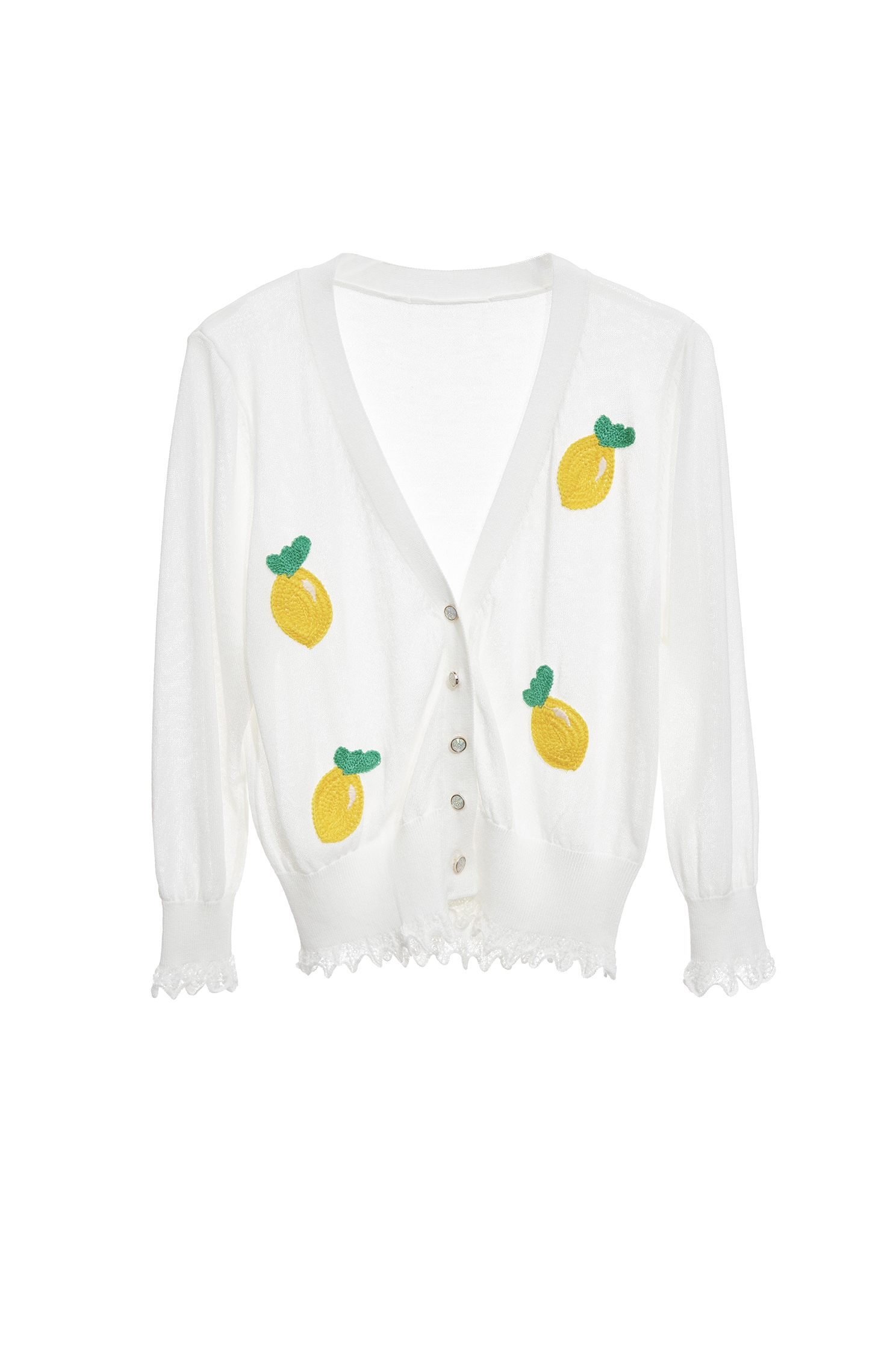 Pineapple Motif Knit CardiganPineapple Motif Knit Cardigan,Jackets,Embroidered,Outerwear,Season (SS) Look,White outerwear,Lace,Knitted,Knitted coats
