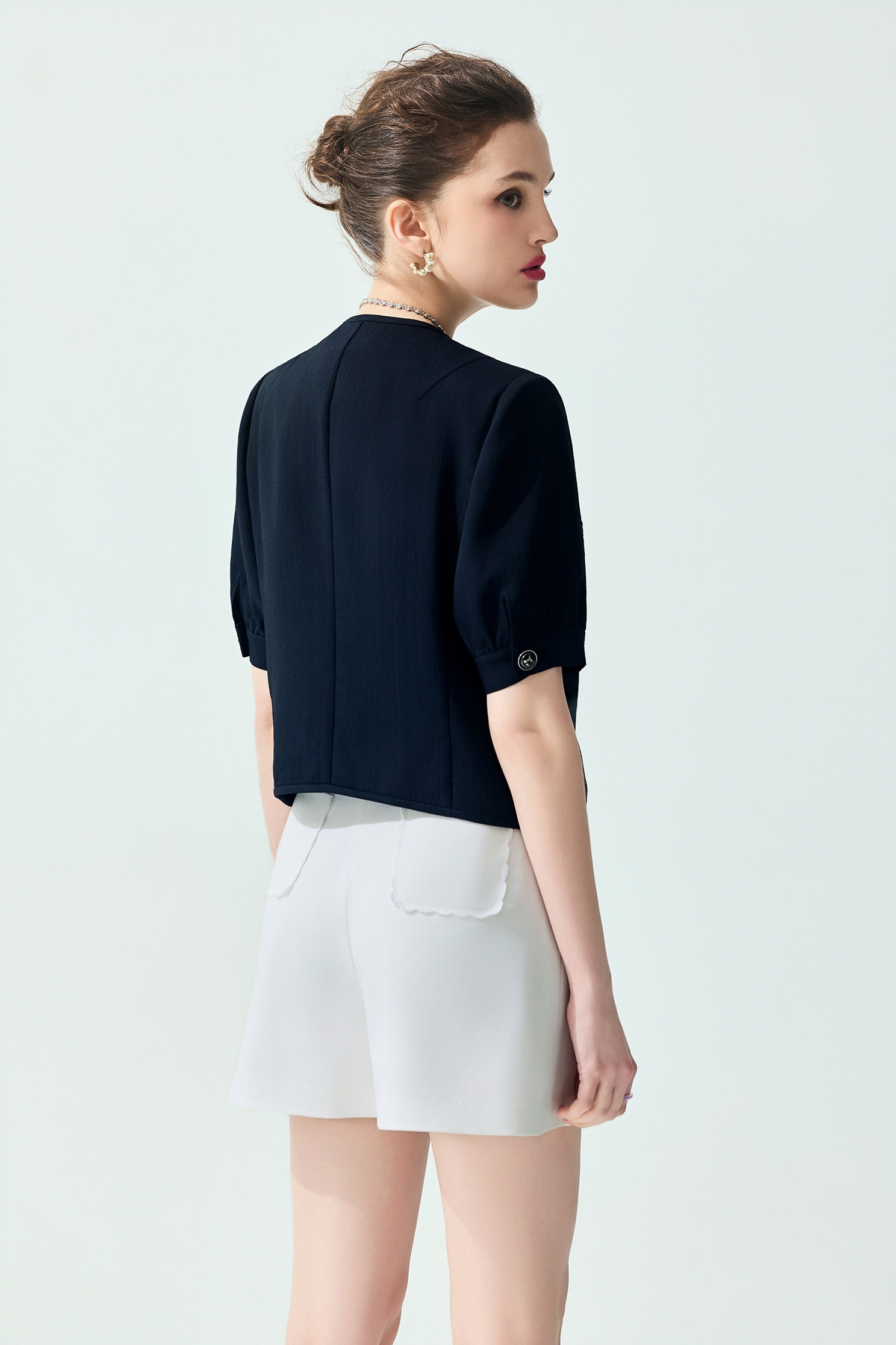 Navy Half Sleeve JacketNavy Half Sleeve Jacket,Jackets,Outerwear,Season (SS) Look,Lace,bows