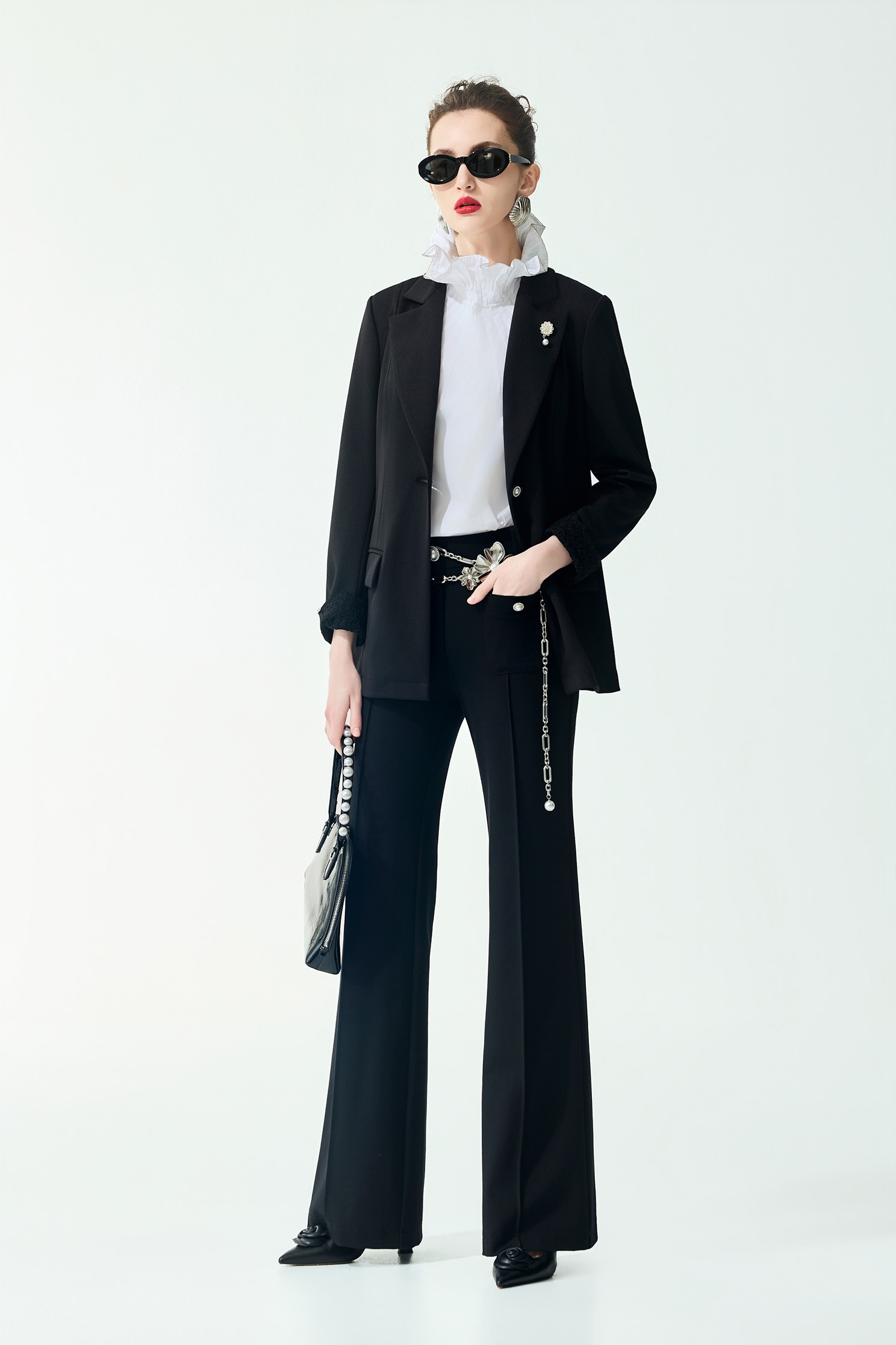 Sleeve Cuff Lace Detail BlazerSleeve Cuff Lace Detail Blazer,Jackets,Outerwear,Season (SS) Look,pearl,Black outerwear