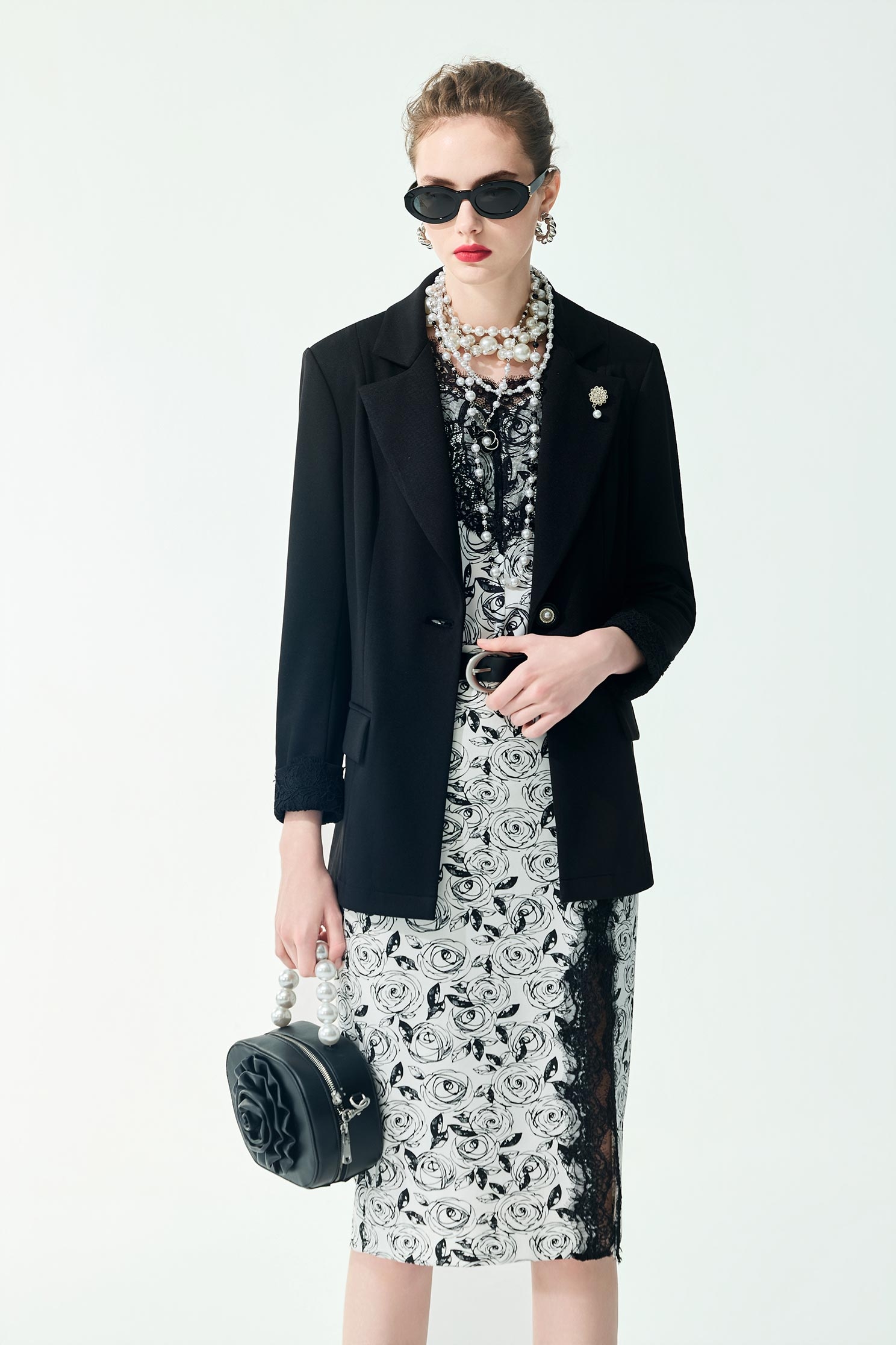 Sleeve Cuff Lace Detail BlazerSleeve Cuff Lace Detail Blazer,Jackets,Outerwear,Season (SS) Look,pearl,Black outerwear