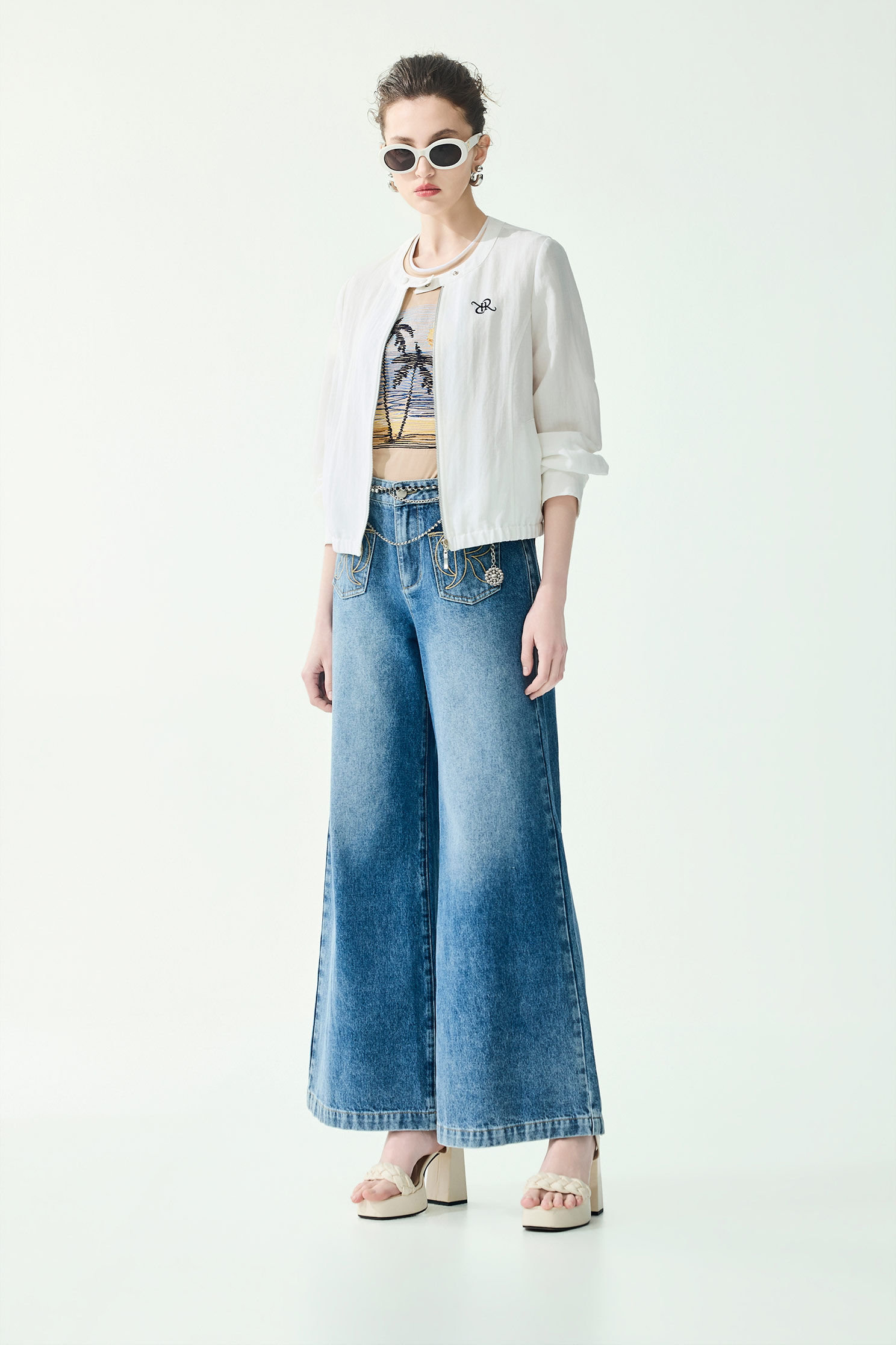 R Logo Front Zip Linen JacketR Logo Front Zip Linen Jacket,Jackets,Outerwear,Season (SS) Look,White outerwear