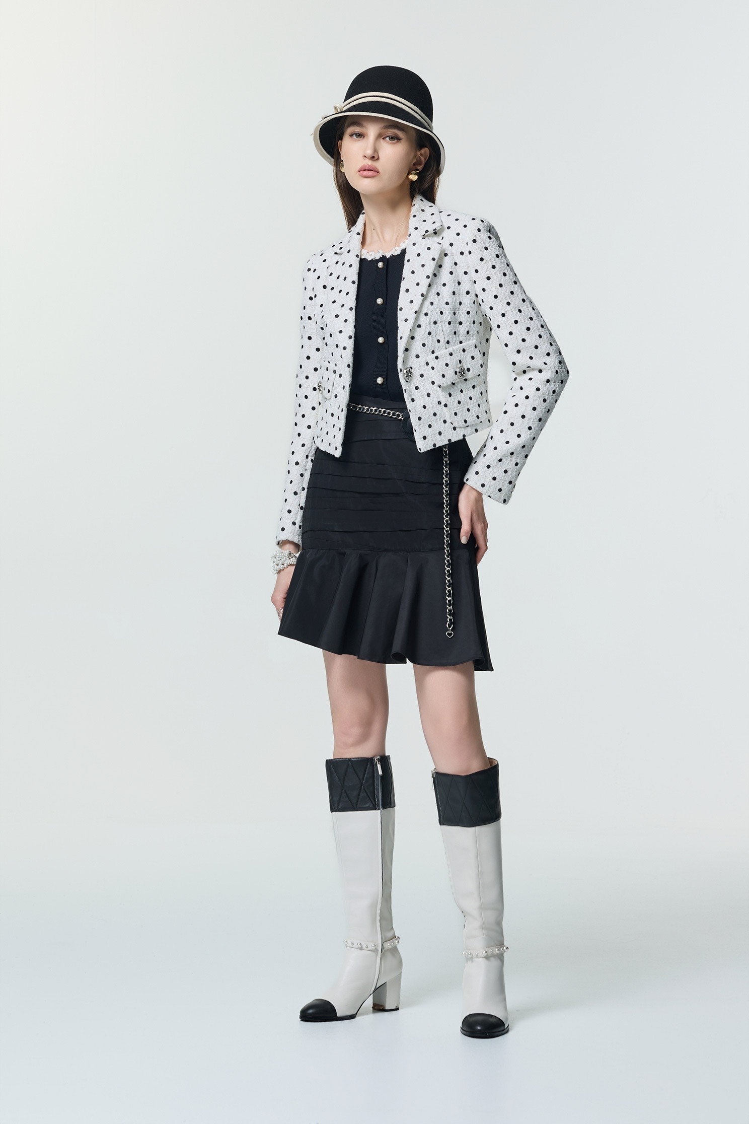 Retro Polka Dot Crop BlazerRetro Polka Dot Crop Blazer,Jackets,dotcollection,Season (AW) Look