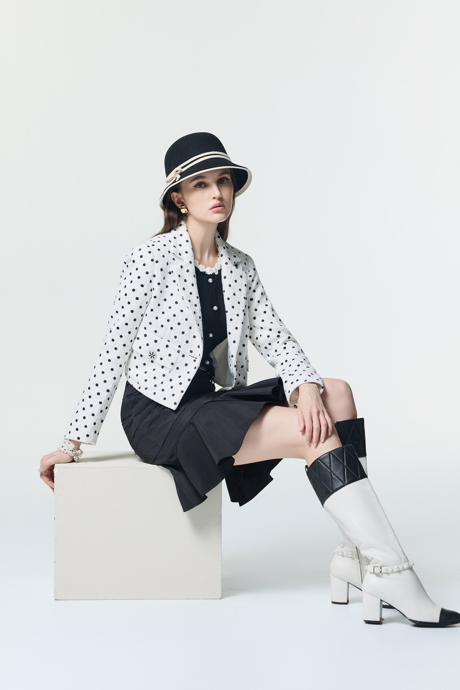Retro Polka Dot Crop BlazerRetro Polka Dot Crop Blazer,Jackets,dotcollection,Season (AW) Look