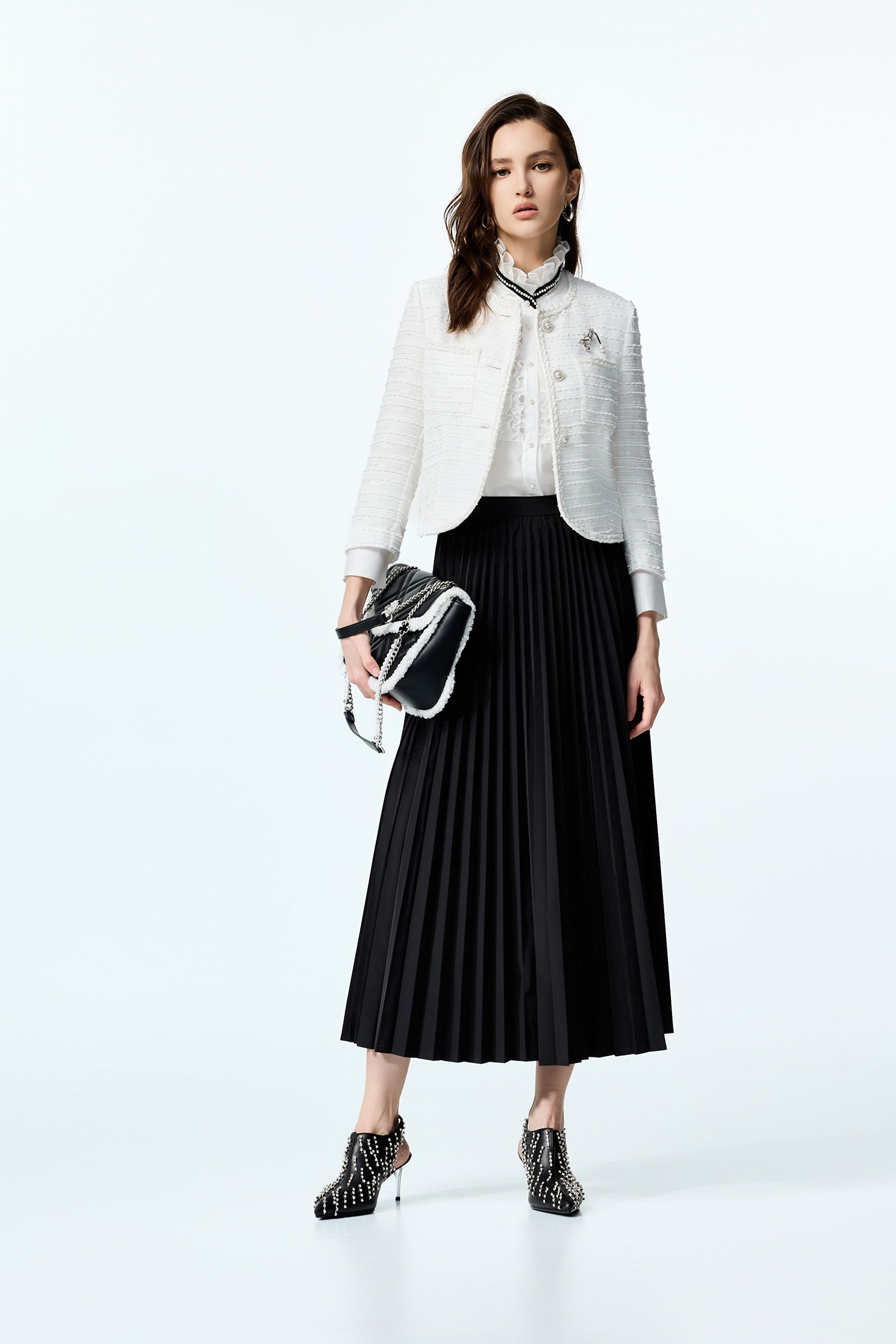 White Tweed Crop JacketWhite Tweed Crop Jacket,Jackets,Outerwear,pearl,White outerwear,Season (AW) Look