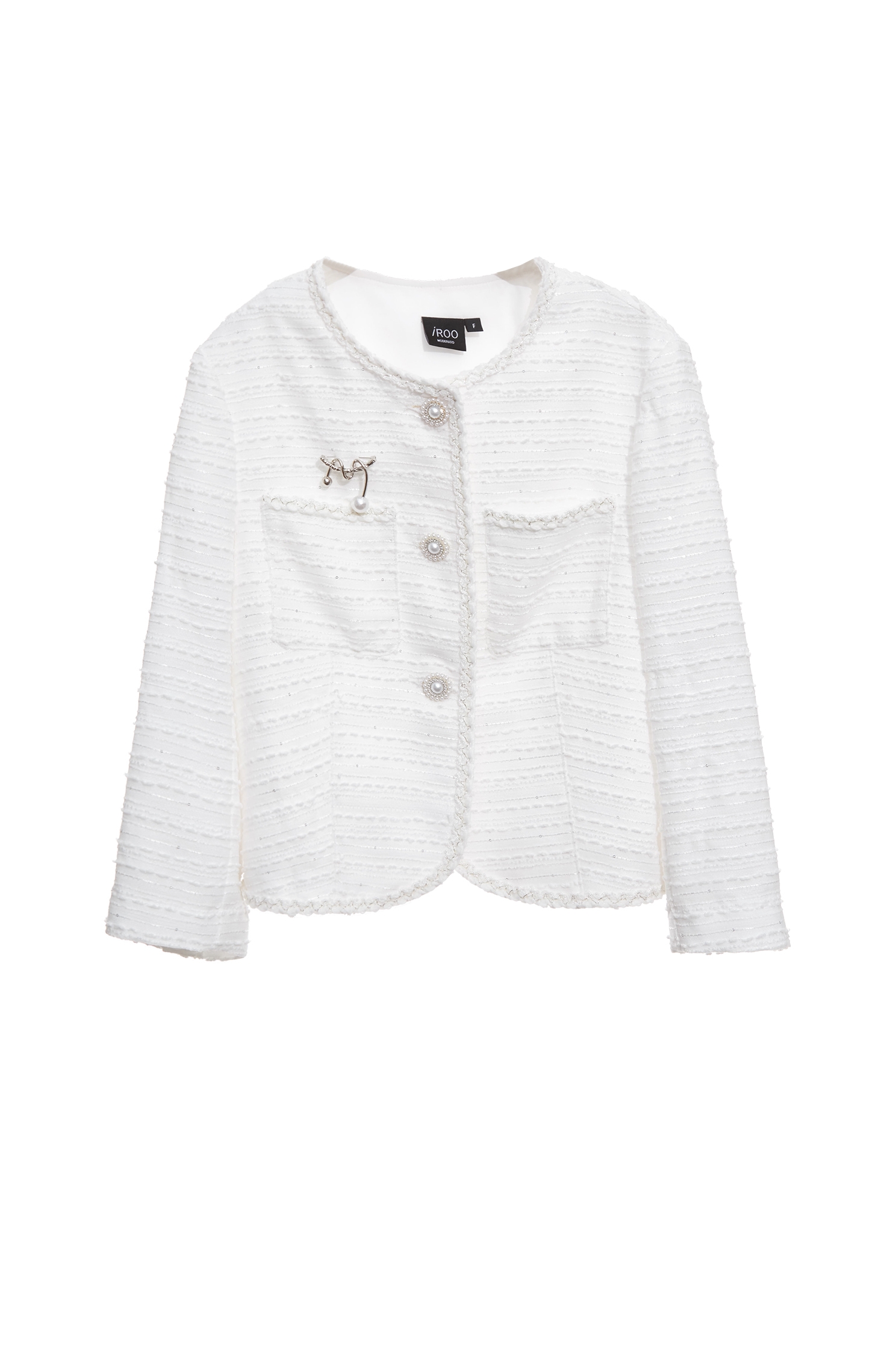 White Tweed Crop JacketWhite Tweed Crop Jacket,Jackets,Outerwear,pearl,White outerwear,Season (AW) Look