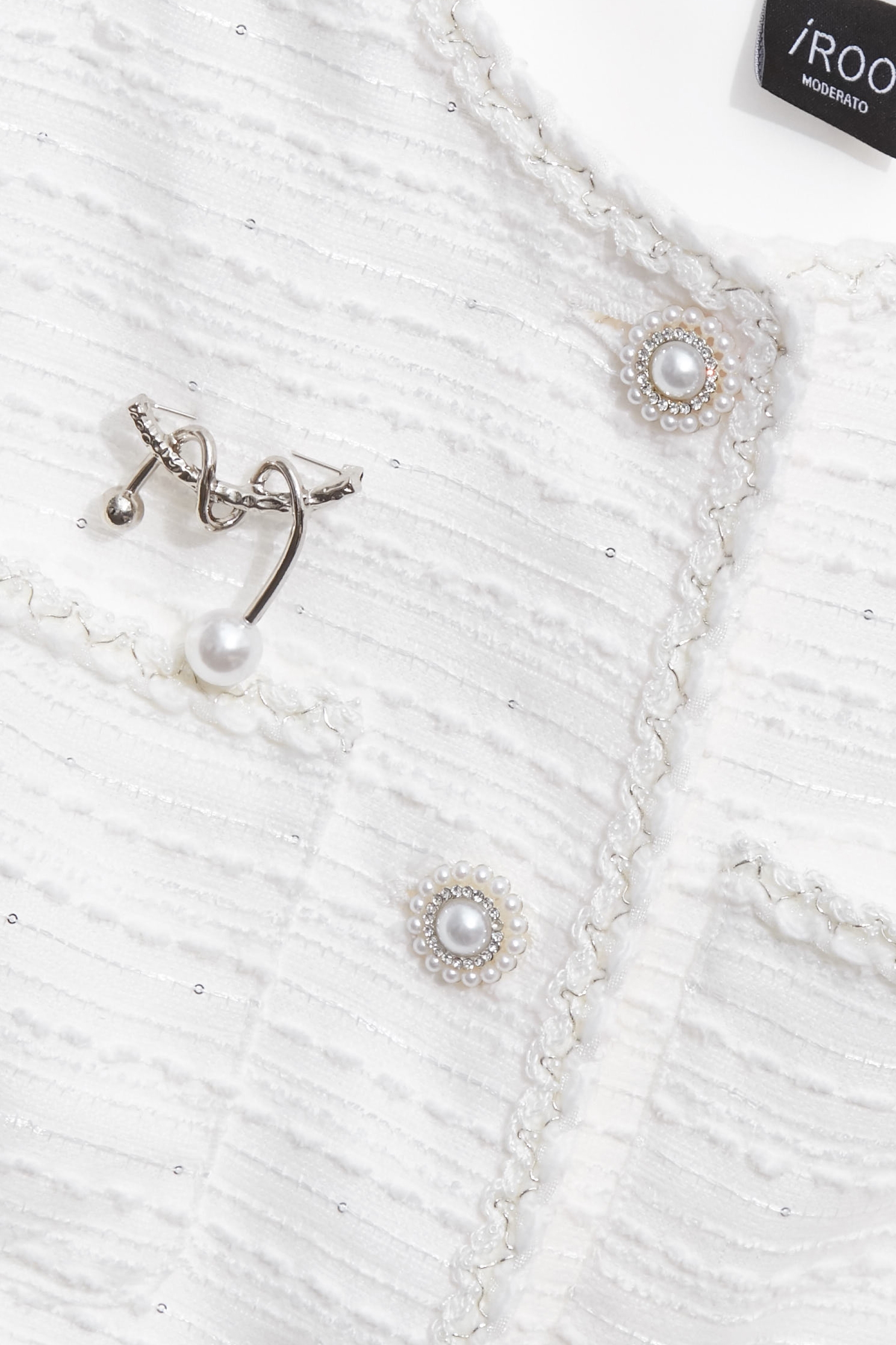 White Tweed Crop JacketWhite Tweed Crop Jacket,Jackets,Outerwear,pearl,White outerwear,Season (AW) Look