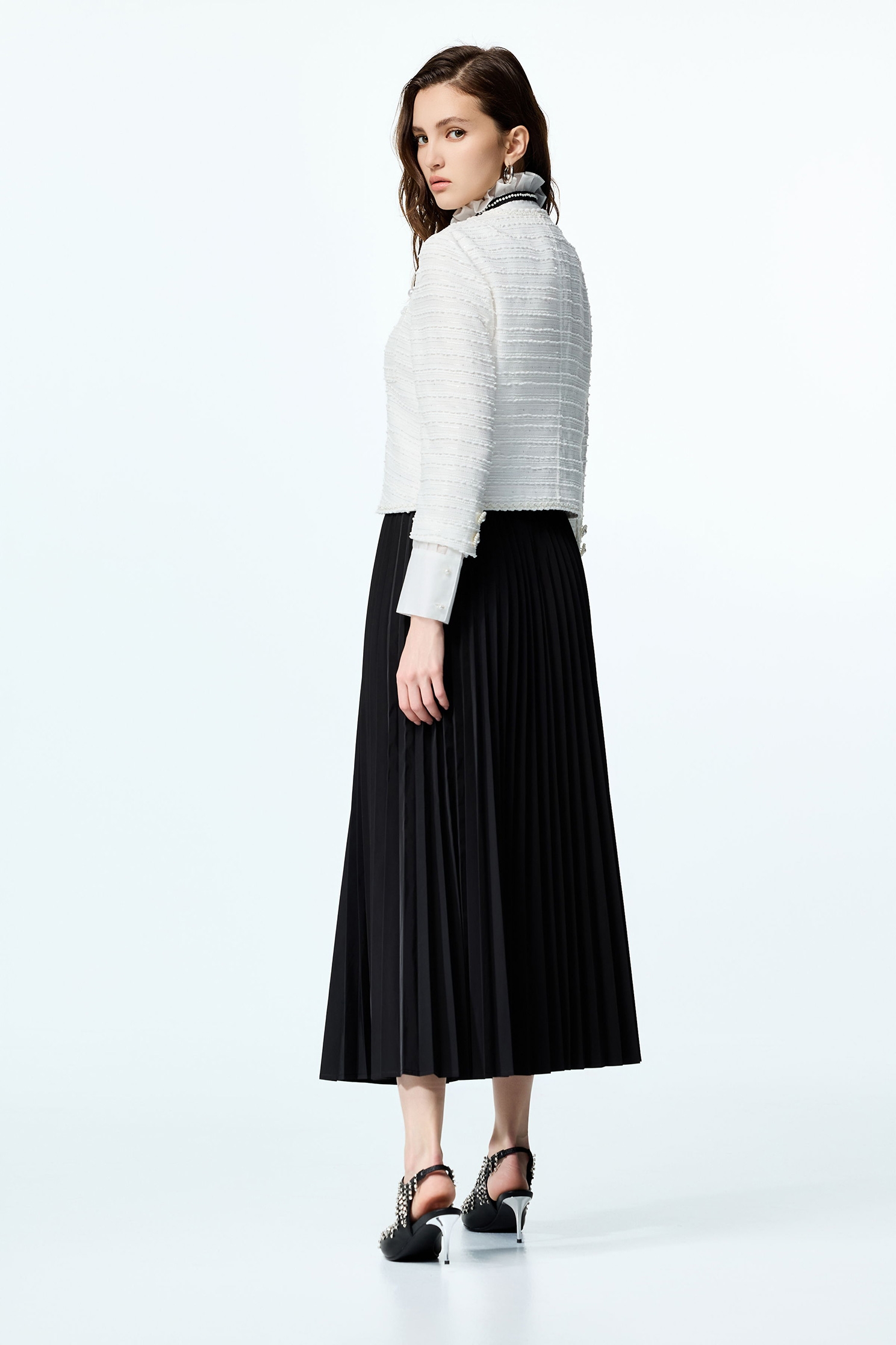 White Tweed Crop JacketWhite Tweed Crop Jacket,Jackets,Outerwear,pearl,White outerwear,Season (AW) Look