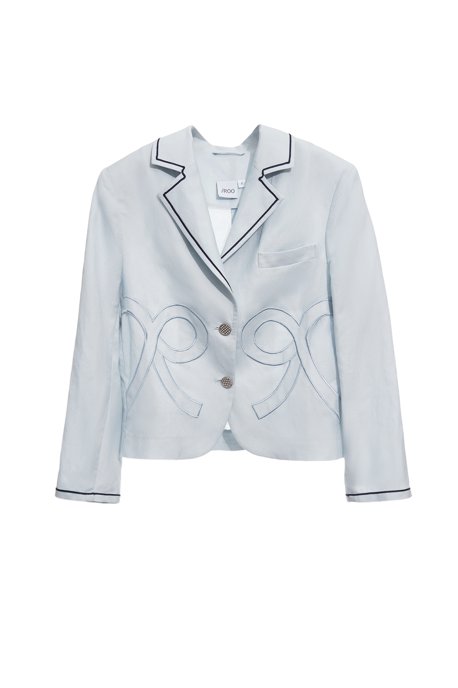 R Logo Light Blue BlazerR Logo Light Blue Blazer,Office Looks,Embroidered,Outerwear,co-ord sets,Season (AW) Look,bows,Blazers,Long sleeve outerwear