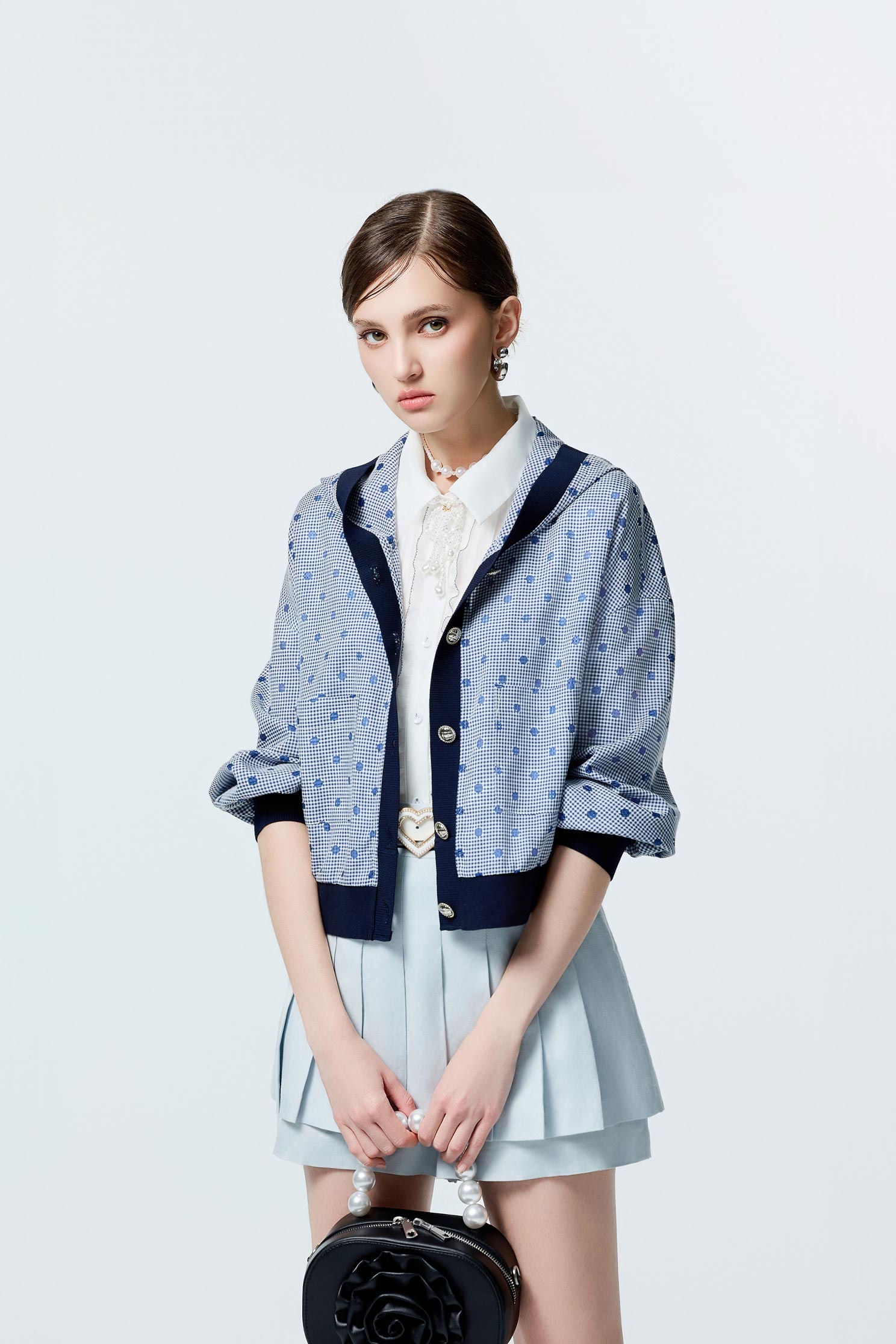 Dotted Embroidery Detail Plaid JacketDotted Embroidery Detail Plaid Jacket,Office Looks,Outerwear,co-ord sets,Plaid,dotcollection,Season (AW) Look,Hoodie jackets,Knitted,Long sleeve outerwear