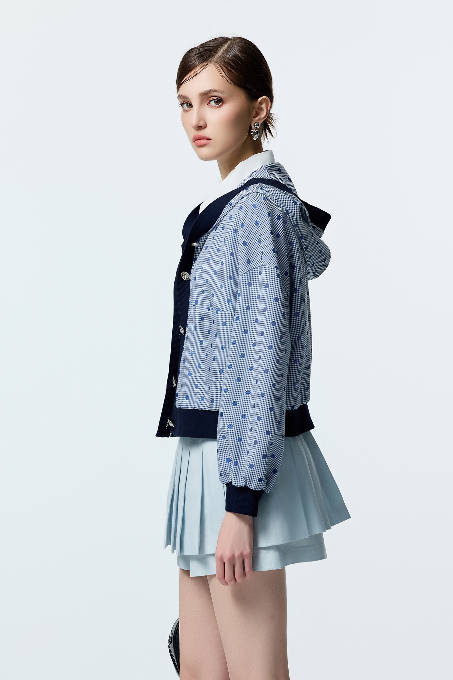 Dotted Embroidery Detail Plaid JacketDotted Embroidery Detail Plaid Jacket,Office Looks,Outerwear,co-ord sets,Plaid,dotcollection,Season (AW) Look,Hoodie jackets,Knitted,Long sleeve outerwear