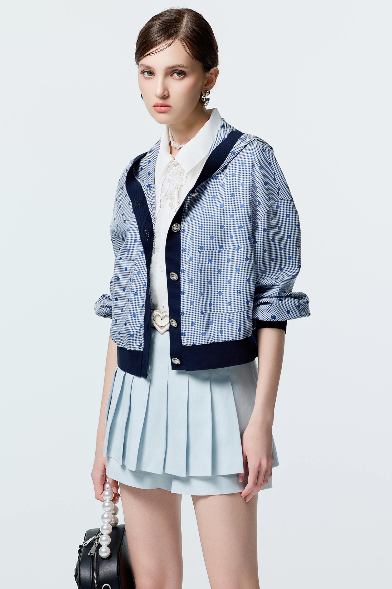 Dotted Embroidery Detail Plaid JacketDotted Embroidery Detail Plaid Jacket,Office Looks,Outerwear,co-ord sets,Plaid,dotcollection,Season (AW) Look,Hoodie jackets,Knitted,Long sleeve outerwear