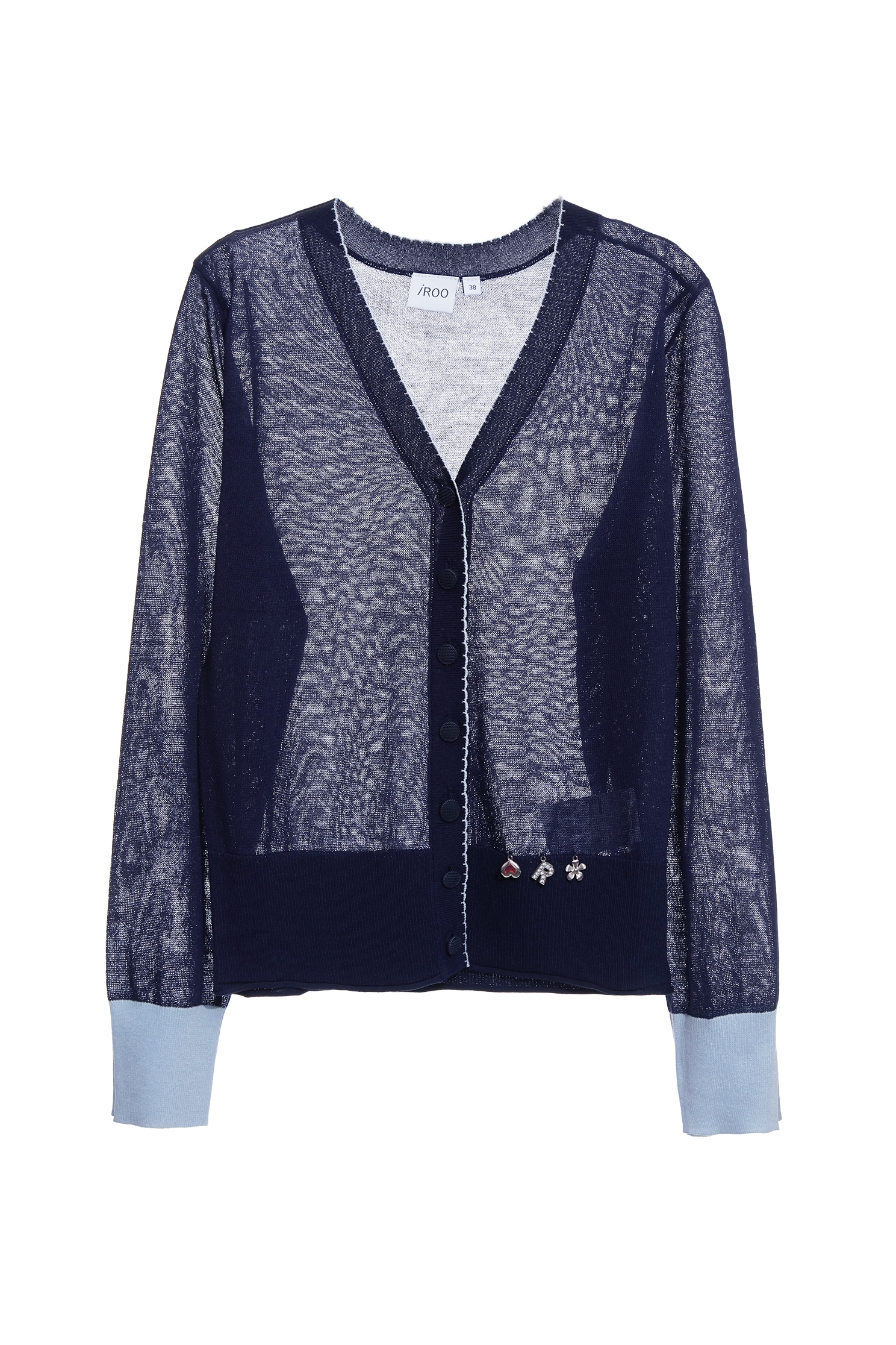 Contrast Sleeve Cuff Navy CardiganContrast Sleeve Cuff Navy Cardigan,Office Looks,Embroidered,Outerwear,Season (AW) Look,Valentine,Knitted,Knitted coats