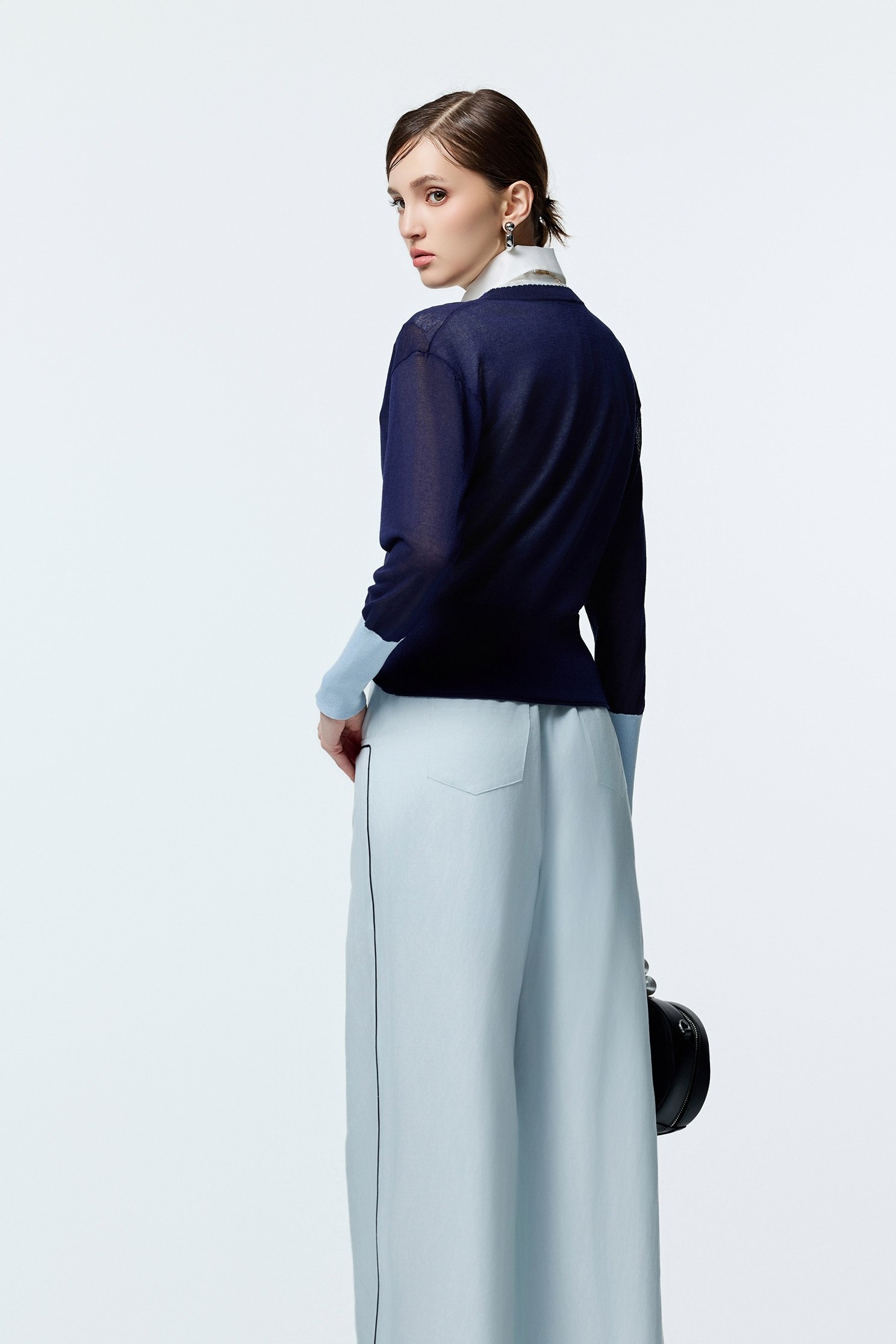 Contrast Sleeve Cuff Navy CardiganContrast Sleeve Cuff Navy Cardigan,Office Looks,Embroidered,Outerwear,Season (AW) Look,Valentine,Knitted,Knitted coats