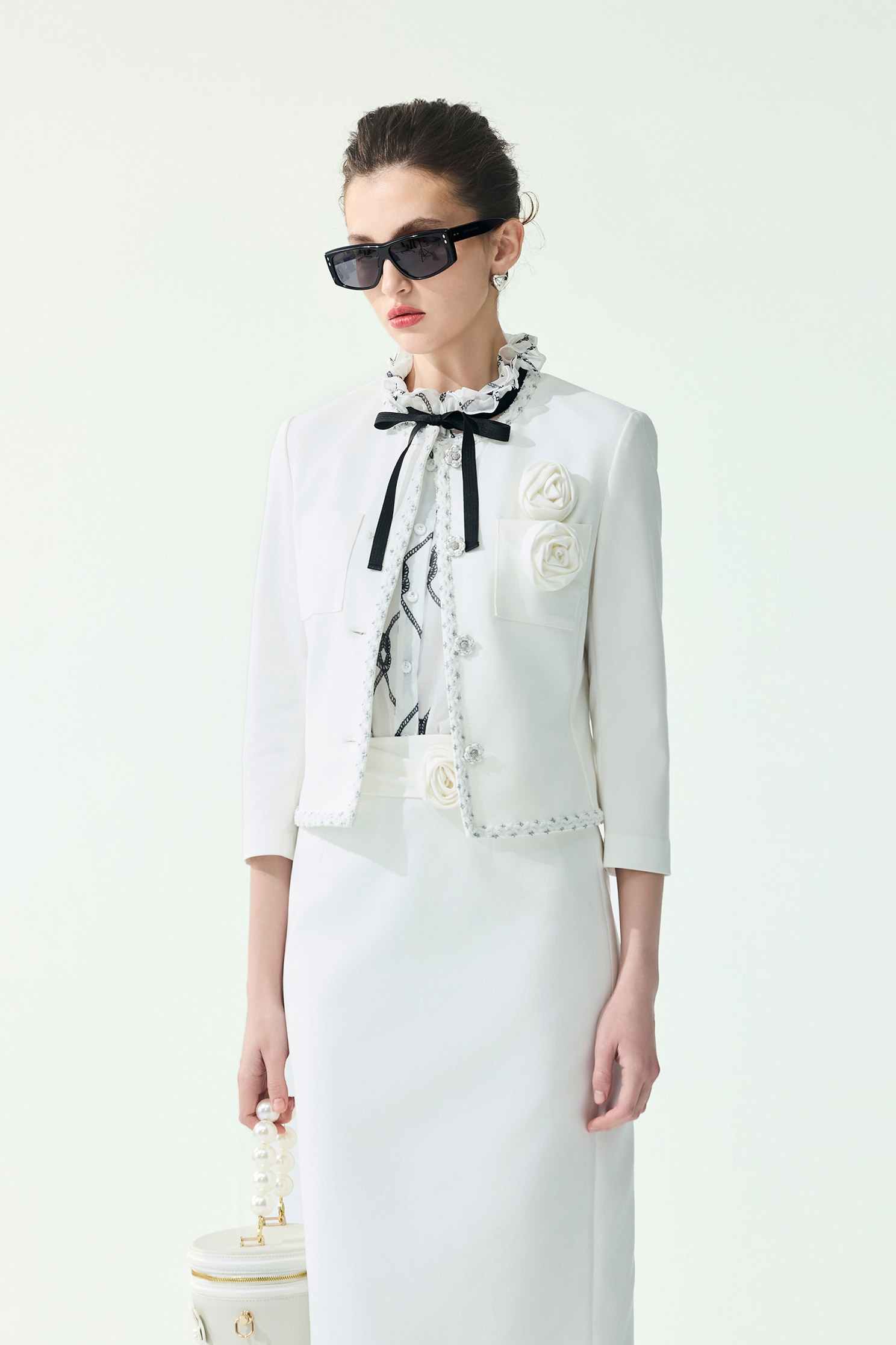 Rose Detail White JacketRose Detail White Jacket,Jackets,Outerwear,Season (SS) Look,White outerwear