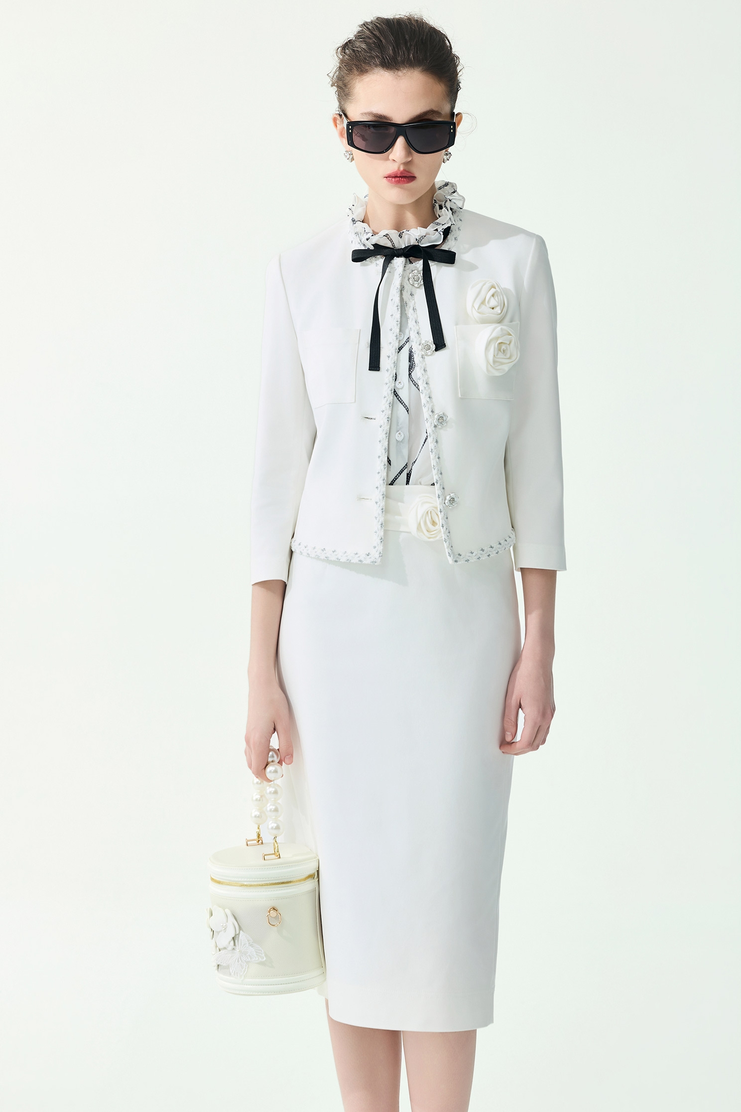 Rose Detail White JacketRose Detail White Jacket,Jackets,Outerwear,Season (SS) Look,White outerwear