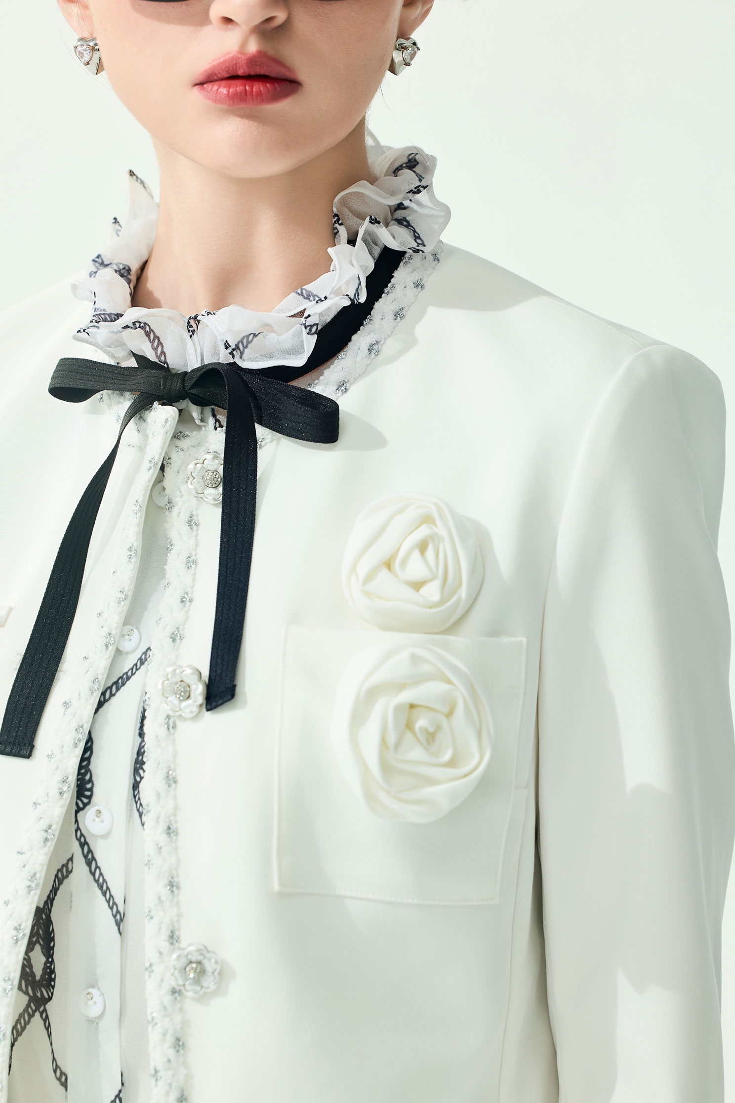 Rose Detail White JacketRose Detail White Jacket,Jackets,Outerwear,Season (SS) Look,White outerwear