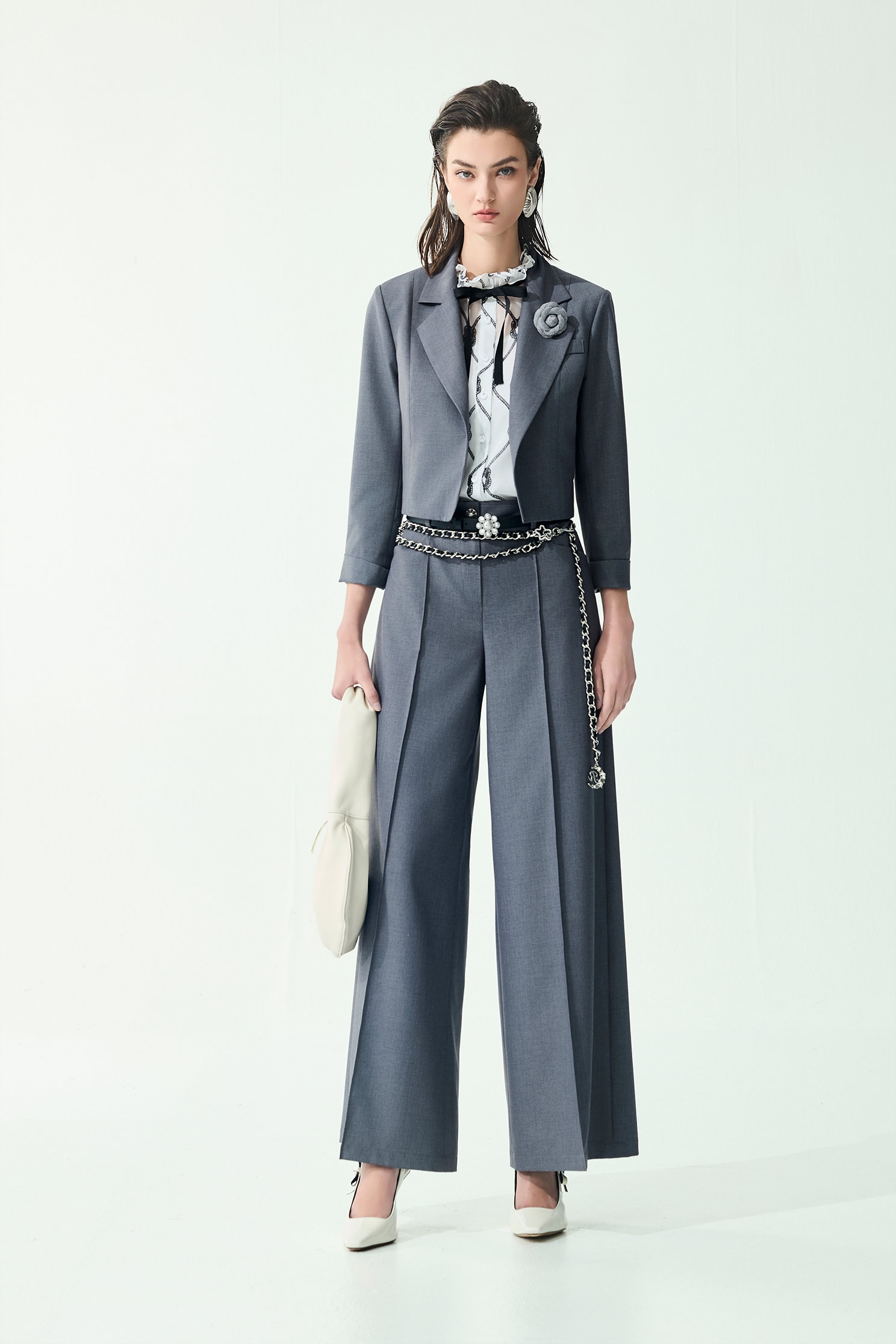 Floral Brooch Dark Grey Crop BlazerFloral Brooch Dark Grey Crop Blazer,Jackets,Outerwear,Season (SS) Look