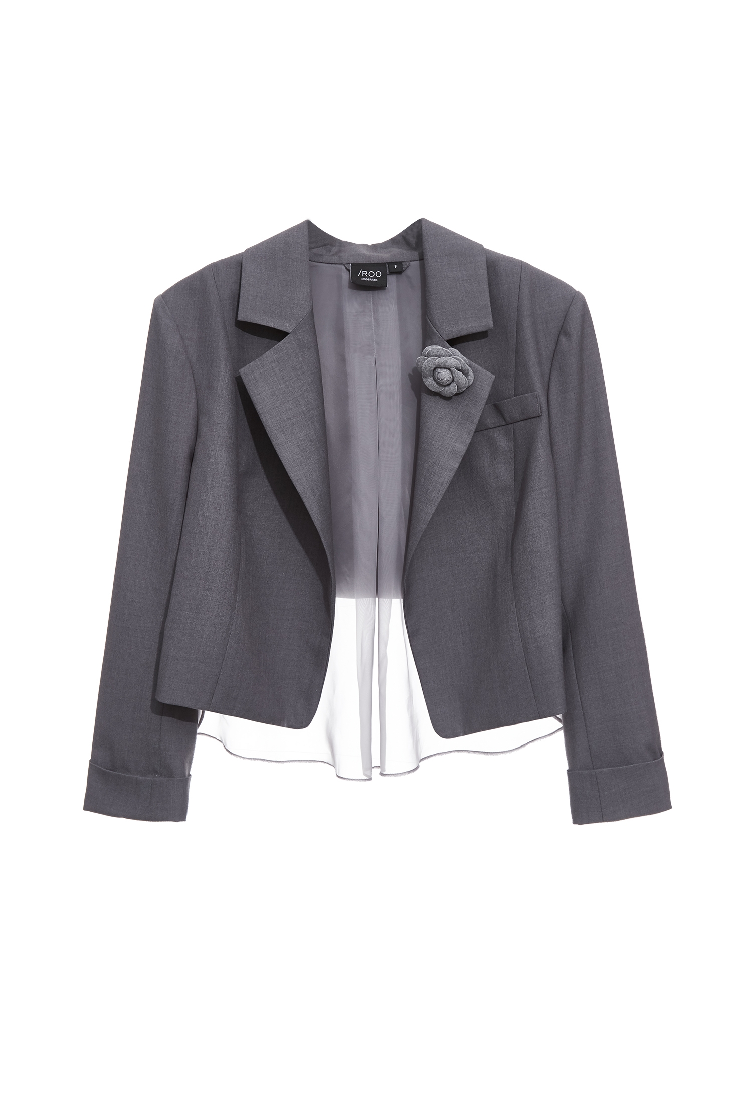 Floral Brooch Dark Grey Crop BlazerFloral Brooch Dark Grey Crop Blazer,Jackets,Outerwear,Season (SS) Look