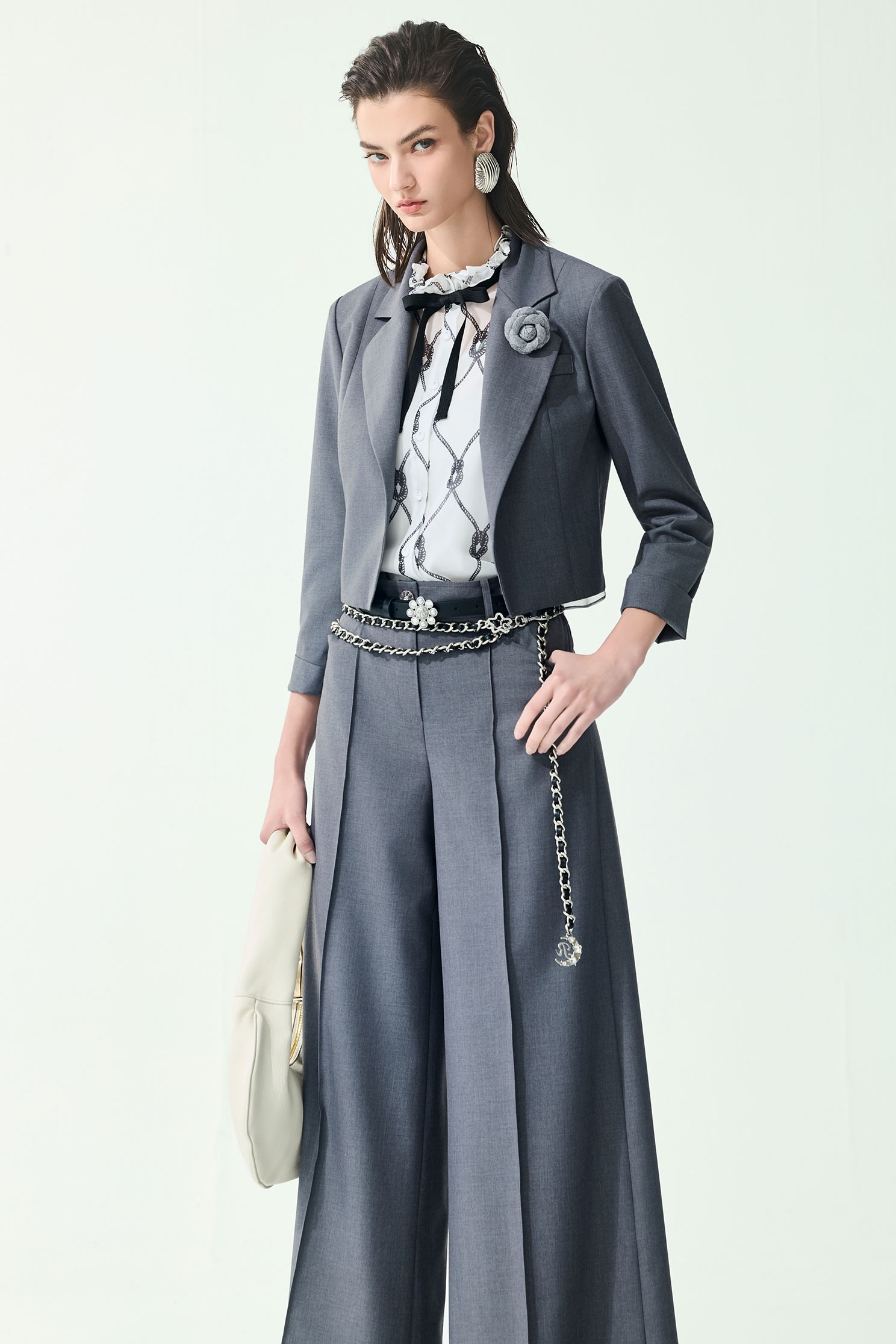 Floral Brooch Dark Grey Crop BlazerFloral Brooch Dark Grey Crop Blazer,Jackets,Outerwear,Season (SS) Look