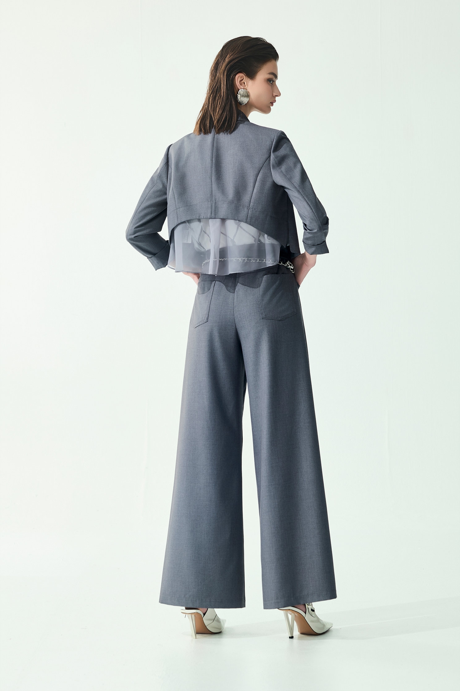 Floral Brooch Dark Grey Crop BlazerFloral Brooch Dark Grey Crop Blazer,Jackets,Outerwear,Season (SS) Look