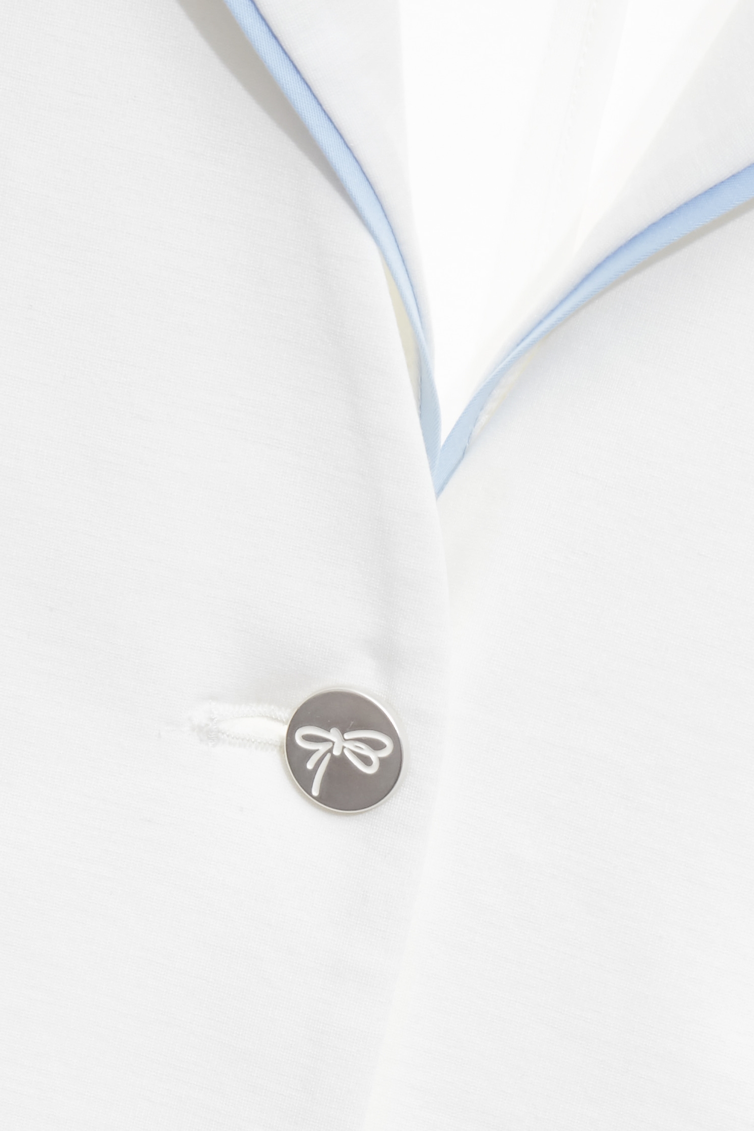 Blue Trim Detail White Blazer,Jackets,Outerwear,Season (SS) Look,White outerwear,bows