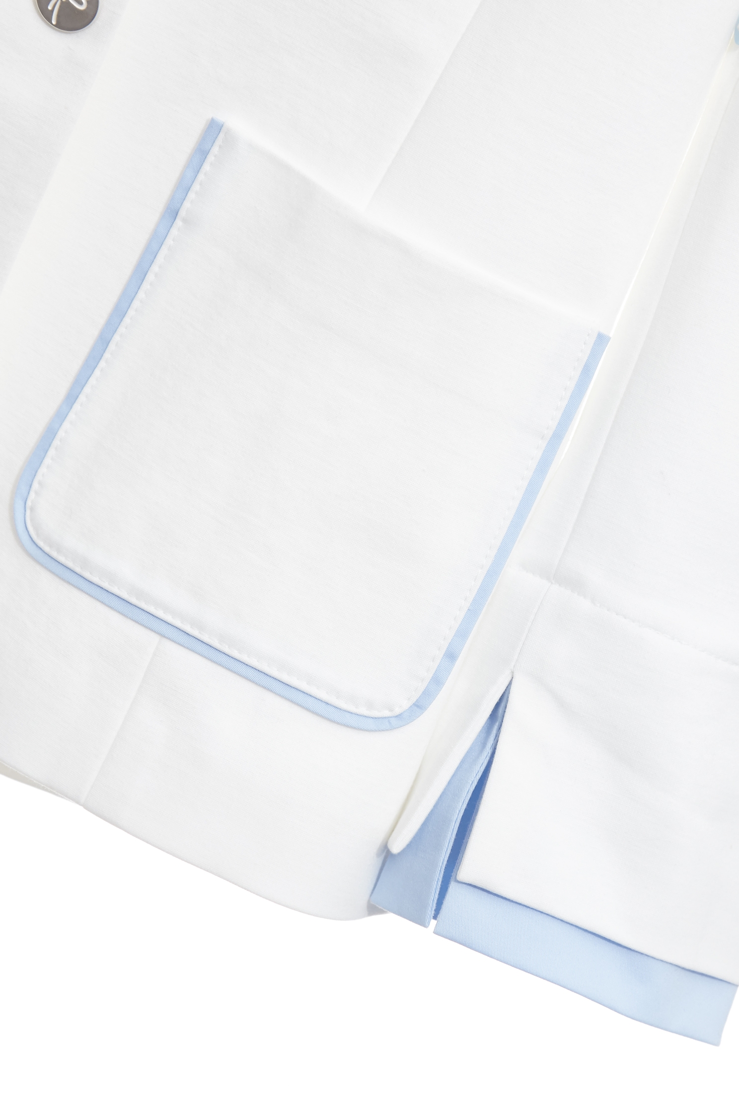 Blue Trim Detail White Blazer,Jackets,Outerwear,Season (SS) Look,White outerwear,bows