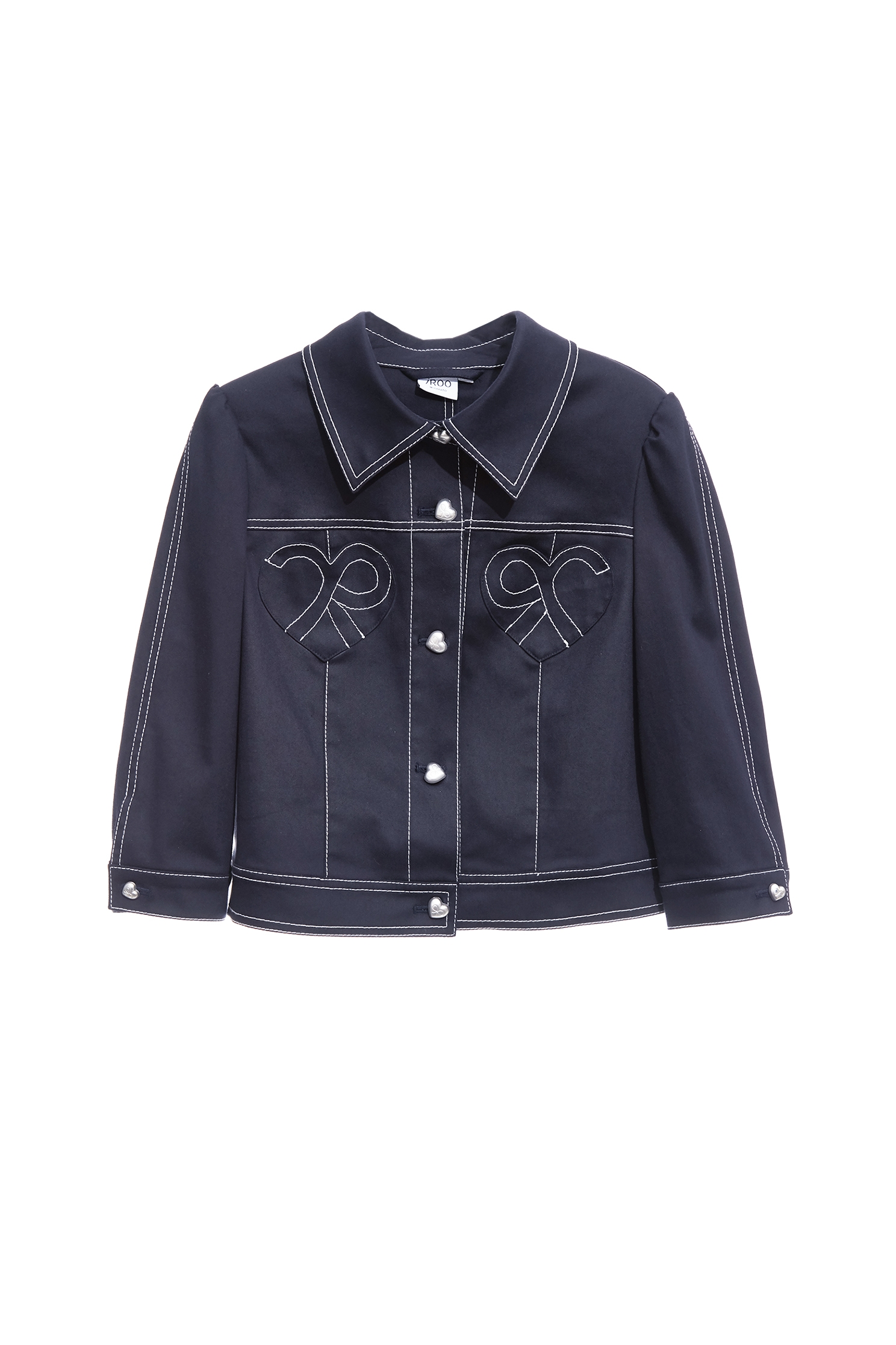 Contrast Stitch Navy Crop Jacket,Jackets,Outerwear,Season (SS) Look,bows