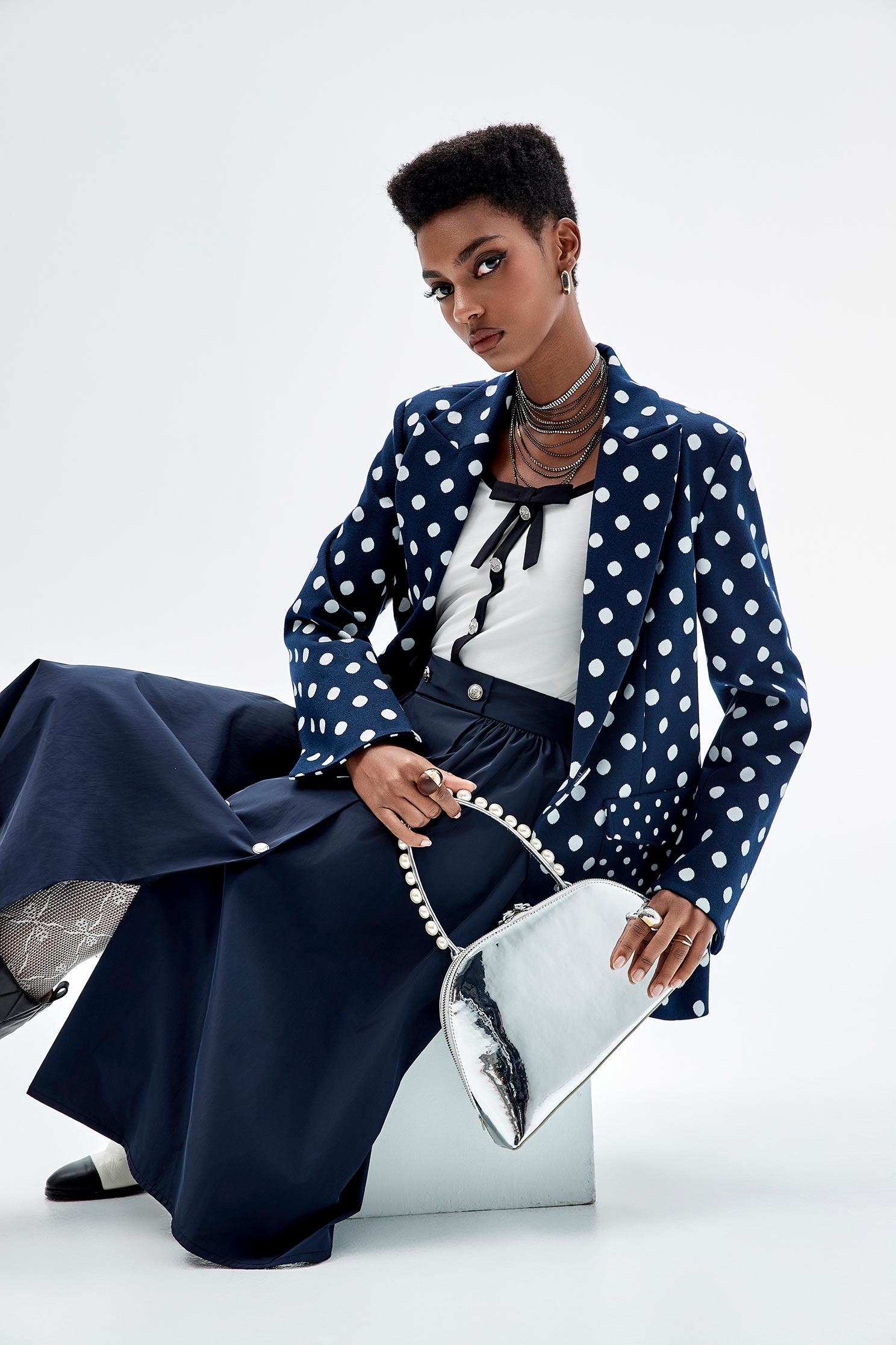 Polka Dot Mid Length BlazerPolka Dot Mid Length Blazer,Jackets,Outerwear,Season (SS) Look
