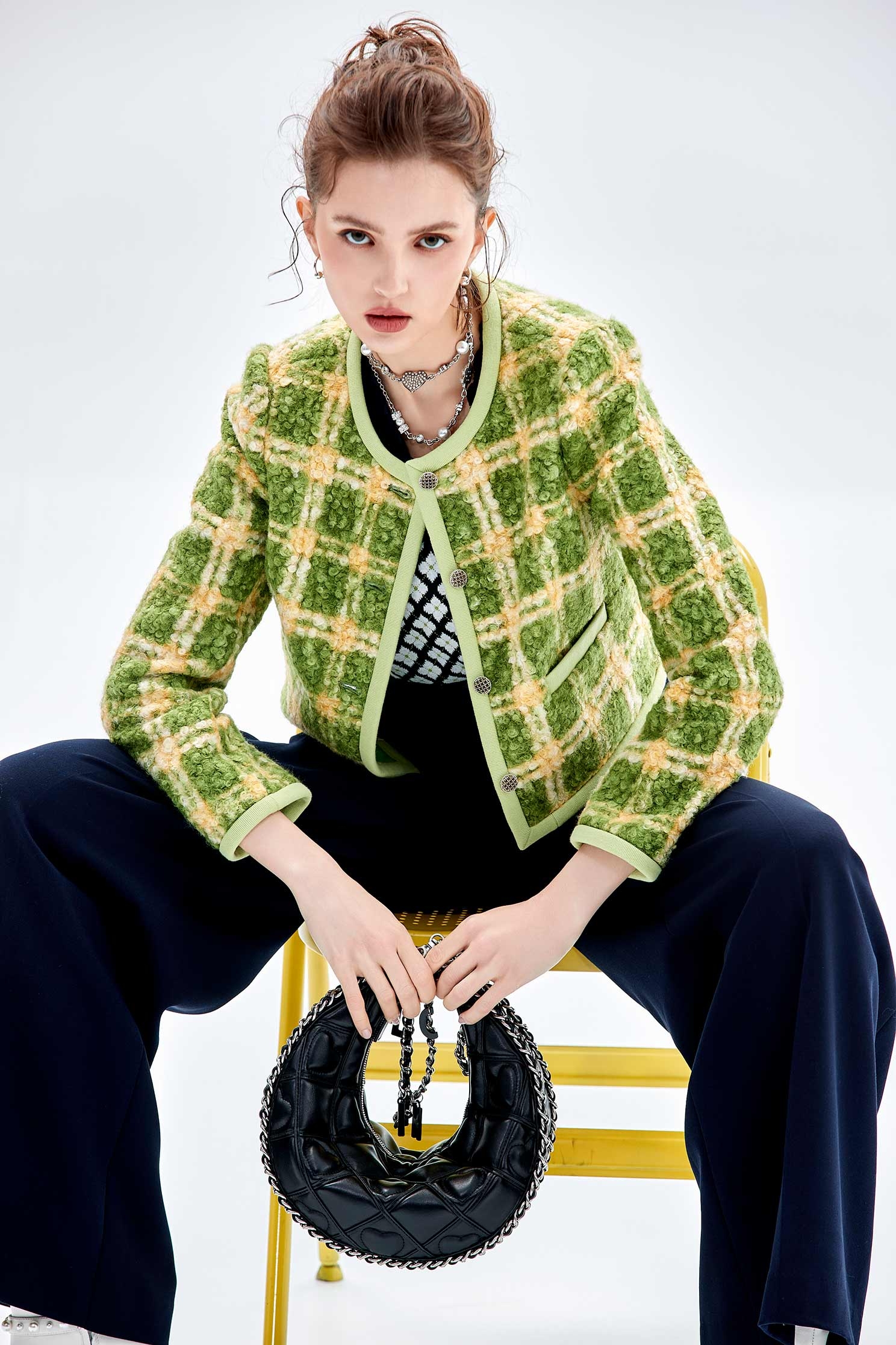 Green Checkered  JacketGreen Checkered  Jacket,Jackets,Outerwear,Plaid,Season (AW) Look