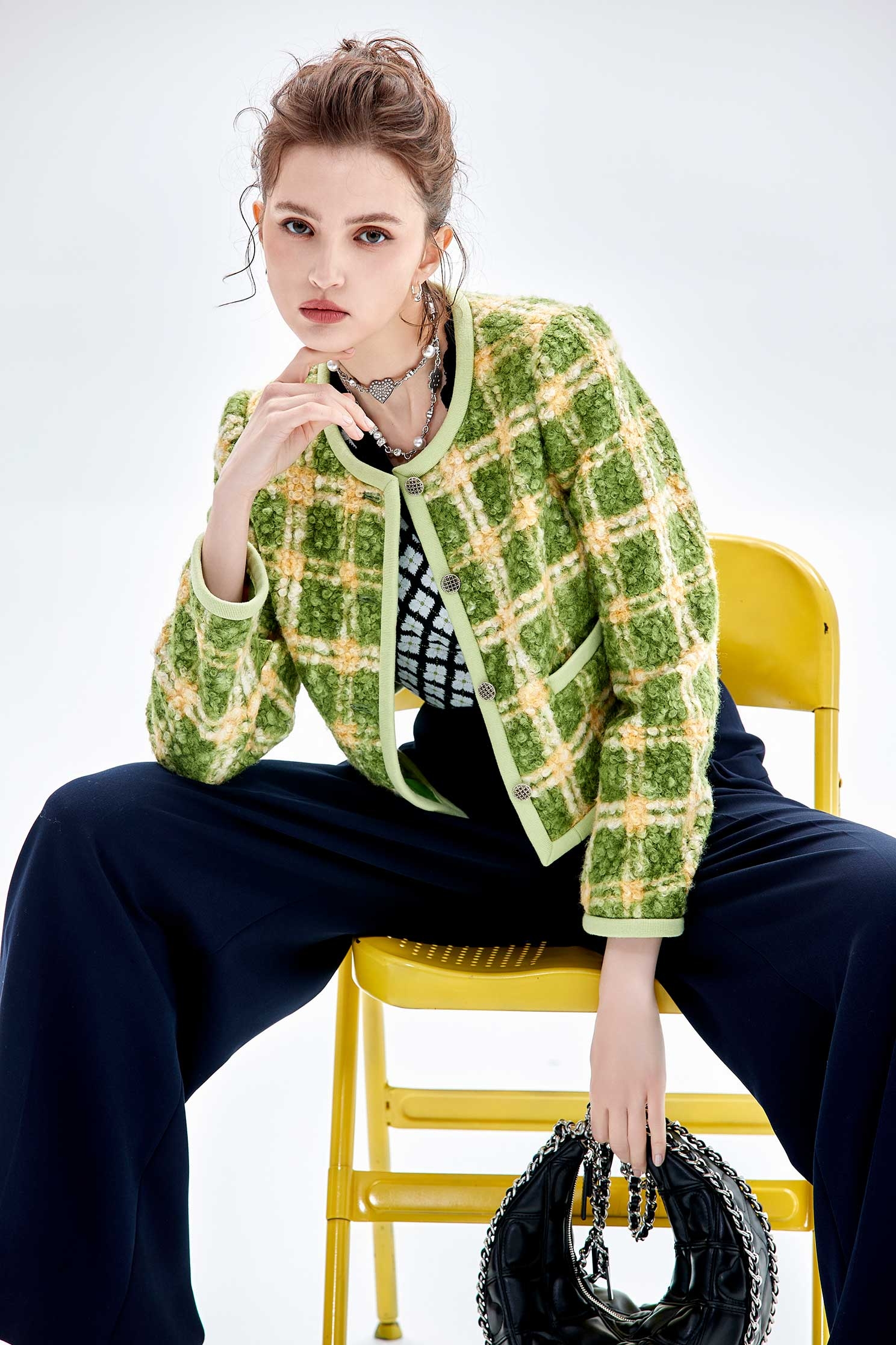 Green Checkered  JacketGreen Checkered  Jacket,Jackets,Outerwear,Plaid,Season (AW) Look