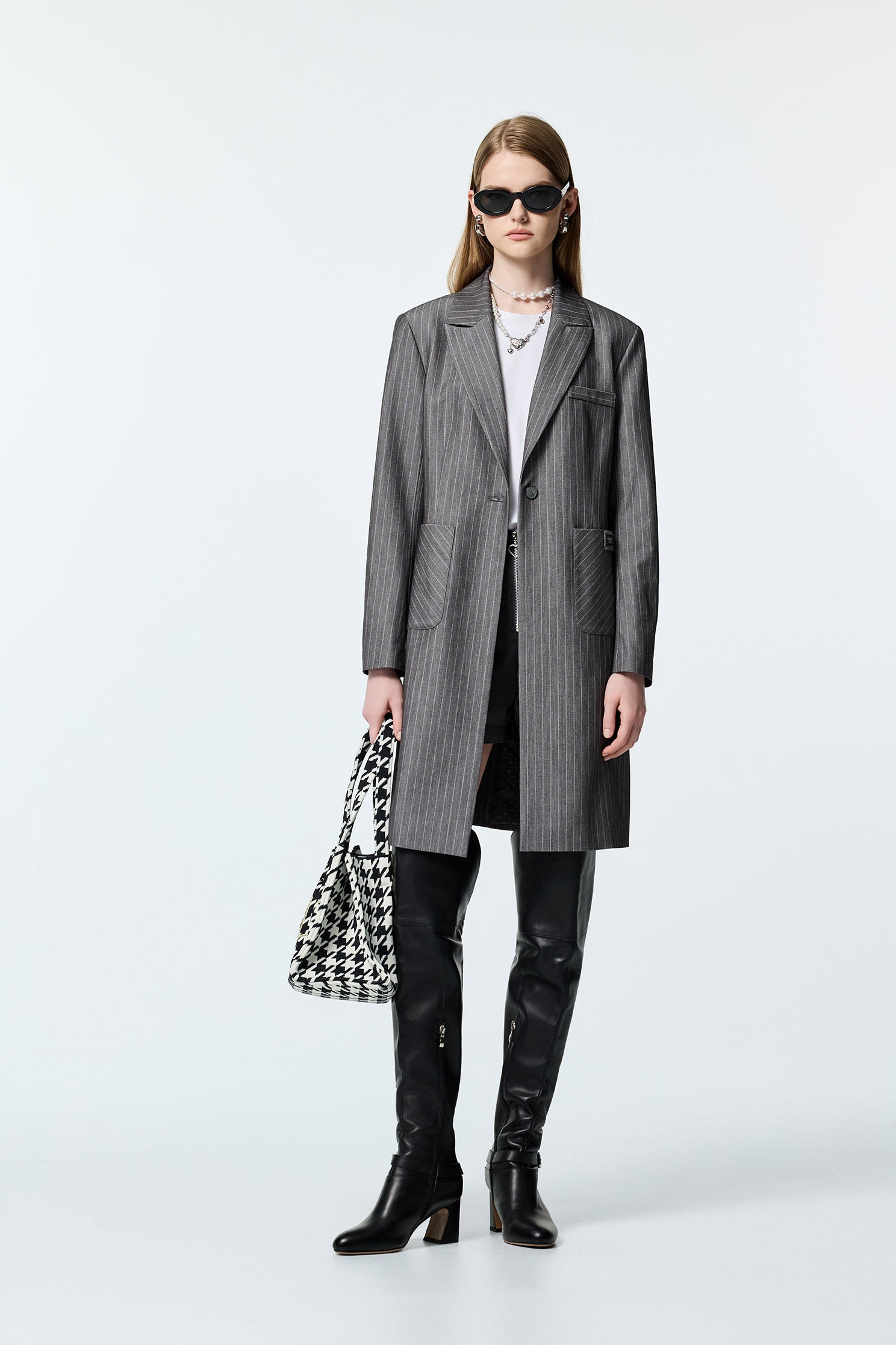 Pinstripe Long BlazerPinstripe Long Blazer,Jackets,Outerwear,Stripe,Season (AW) Look
