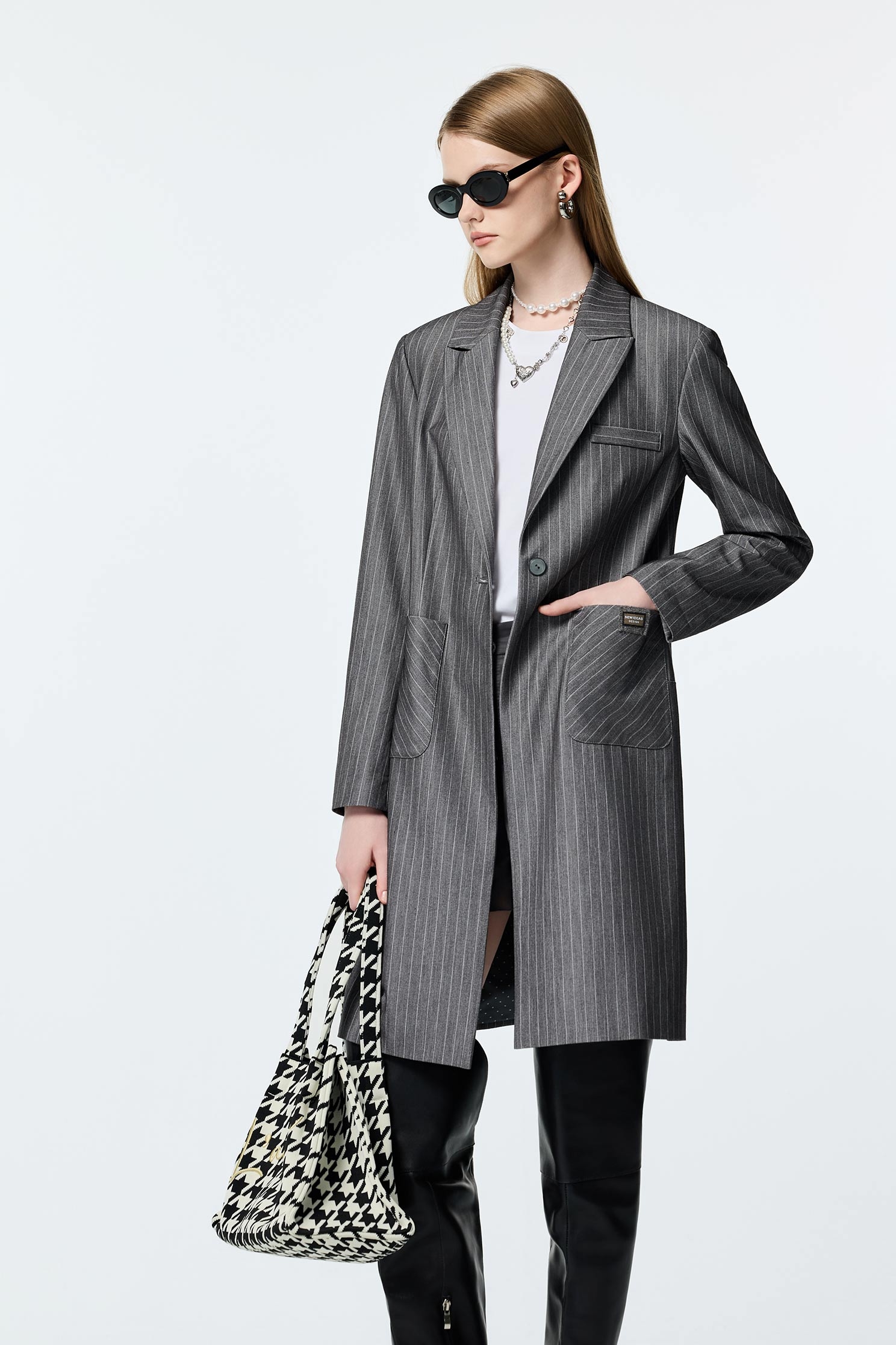 Pinstripe Long BlazerPinstripe Long Blazer,Jackets,Outerwear,Stripe,Season (AW) Look