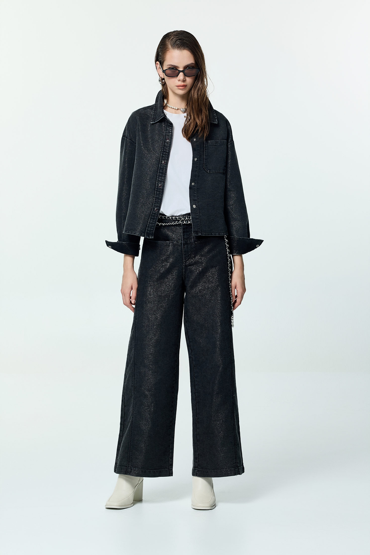 Metallic Sheen Grey Denim JacketMetallic Sheen Grey Denim Jacket,Jackets,Outerwear,Denim,Denim Jackets,Season (AW) Look