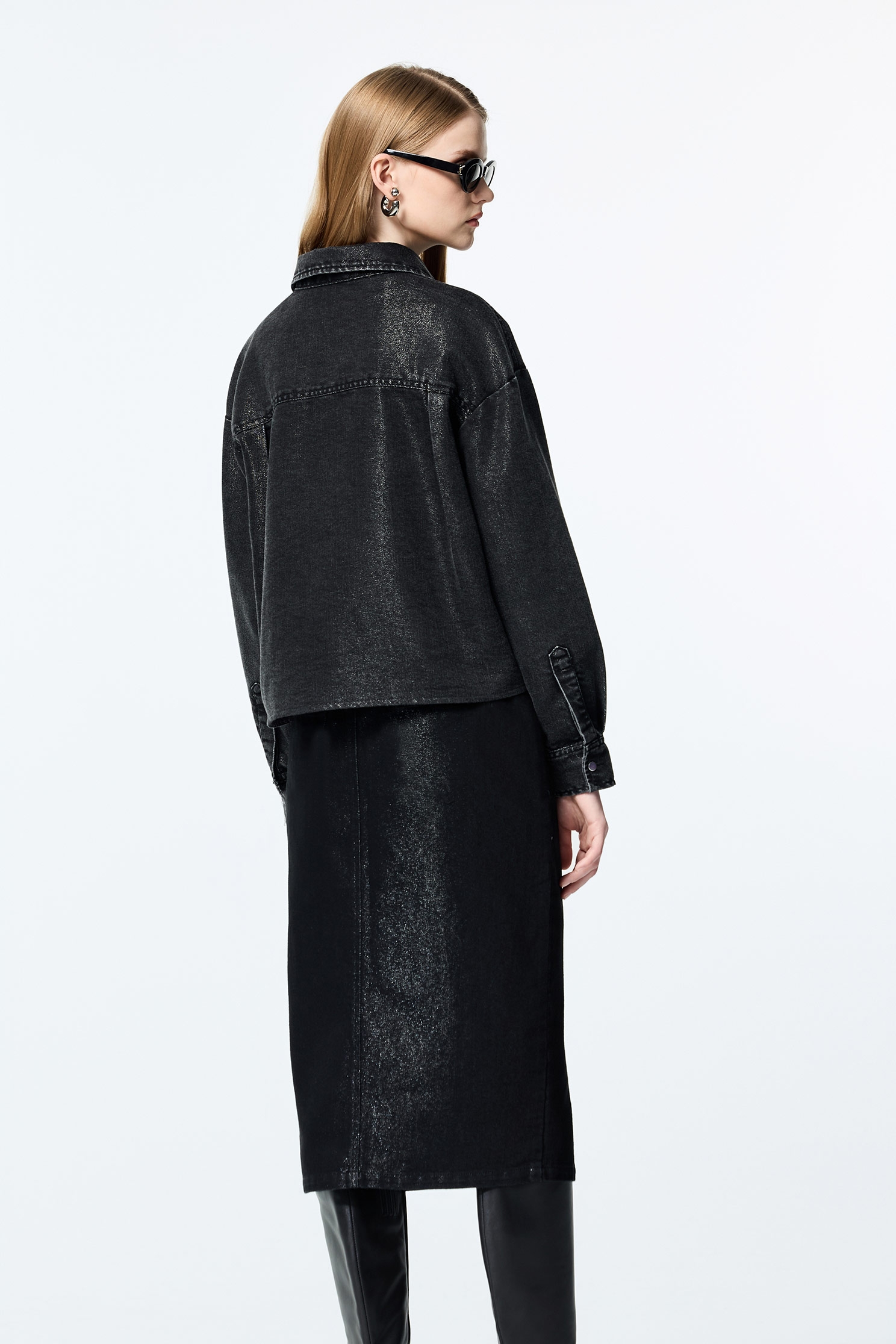 Metallic Sheen Grey Denim JacketMetallic Sheen Grey Denim Jacket,Jackets,Outerwear,Denim,Denim Jackets,Season (AW) Look