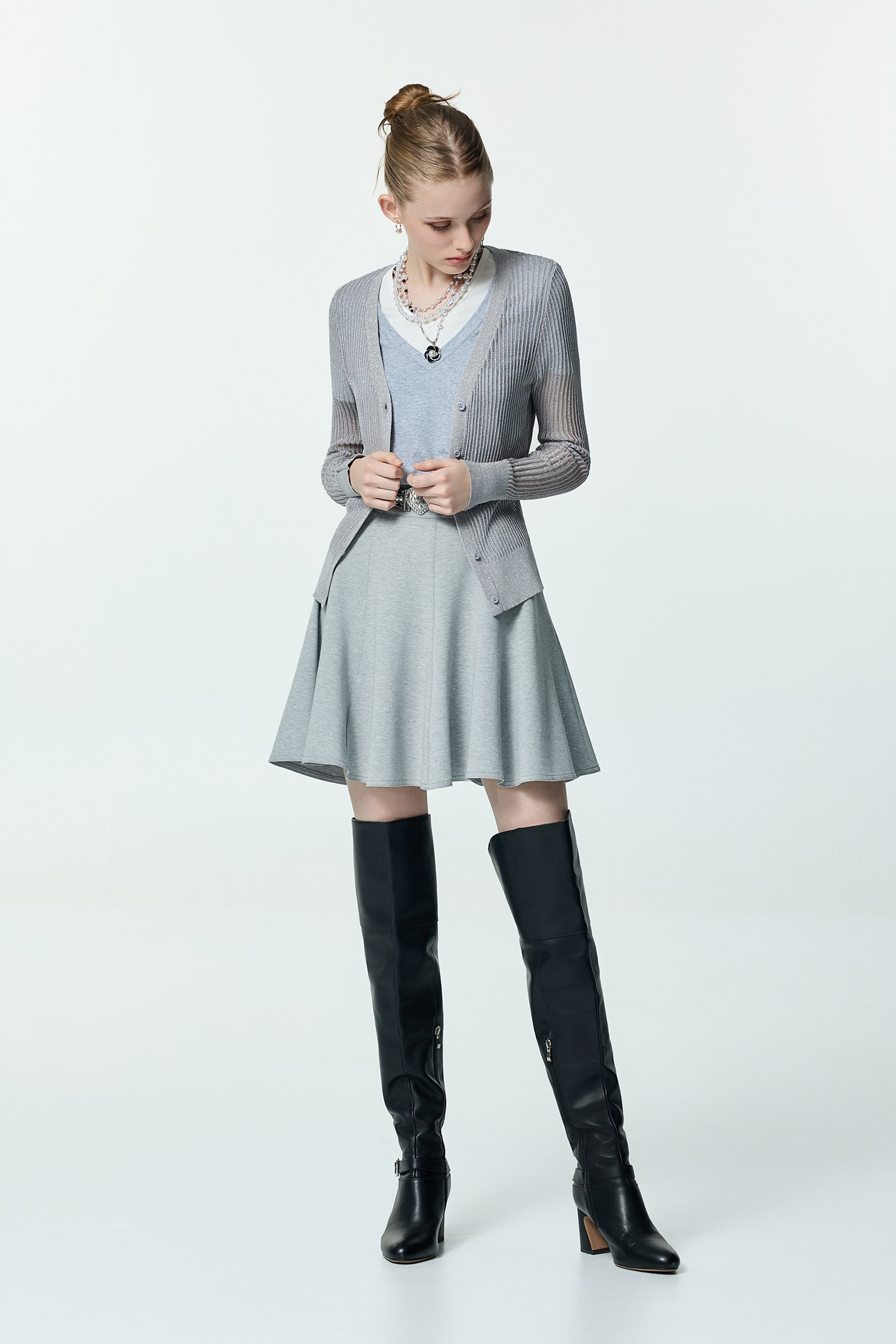 Metallic Light Grey Knit CardiganMetallic Light Grey Knit Cardigan,Jackets,Outerwear,Season (AW) Look,Knitted,Knitted coats