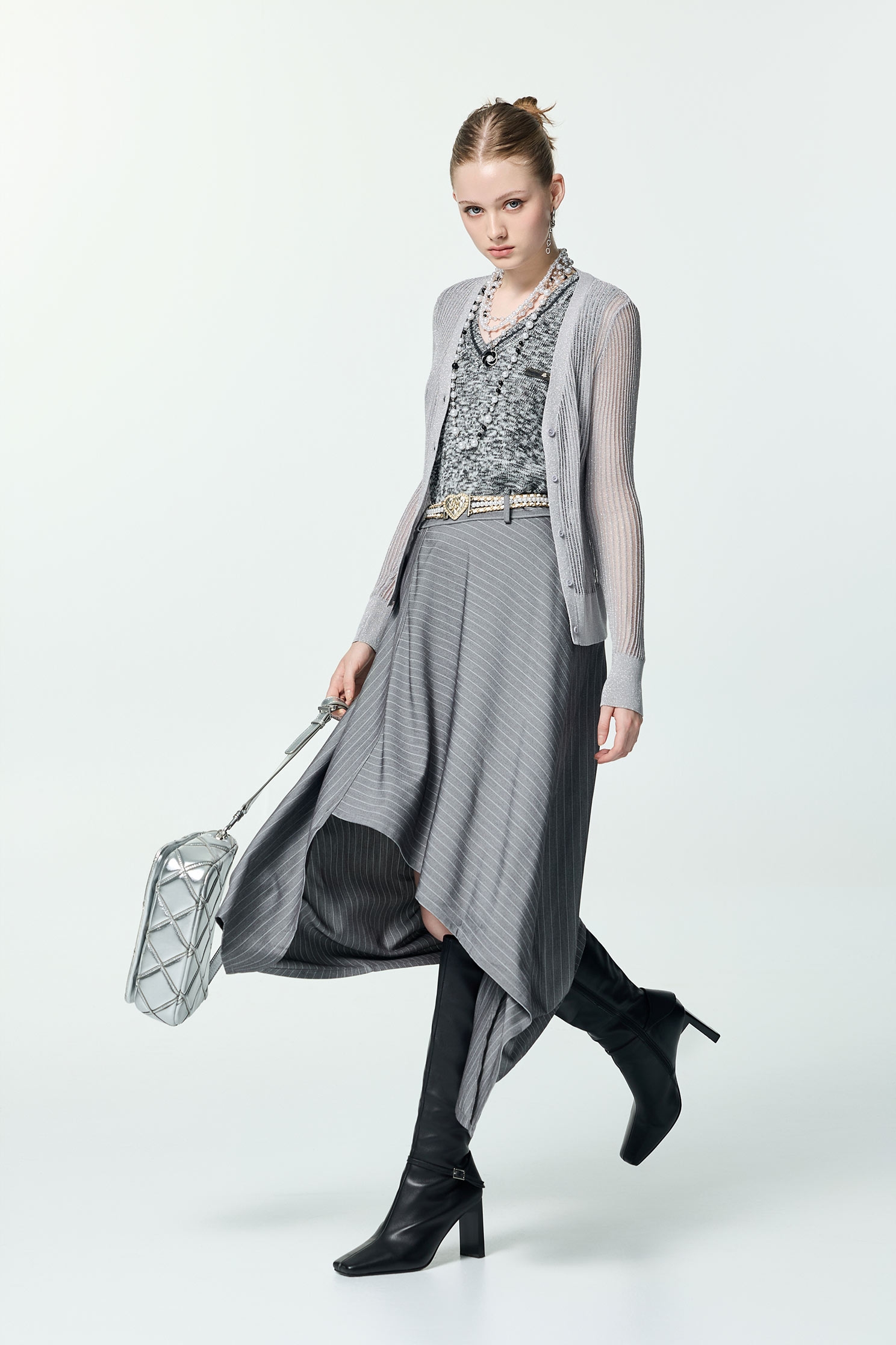 Metallic Light Grey Knit CardiganMetallic Light Grey Knit Cardigan,Jackets,Outerwear,Season (AW) Look,Knitted,Knitted coats