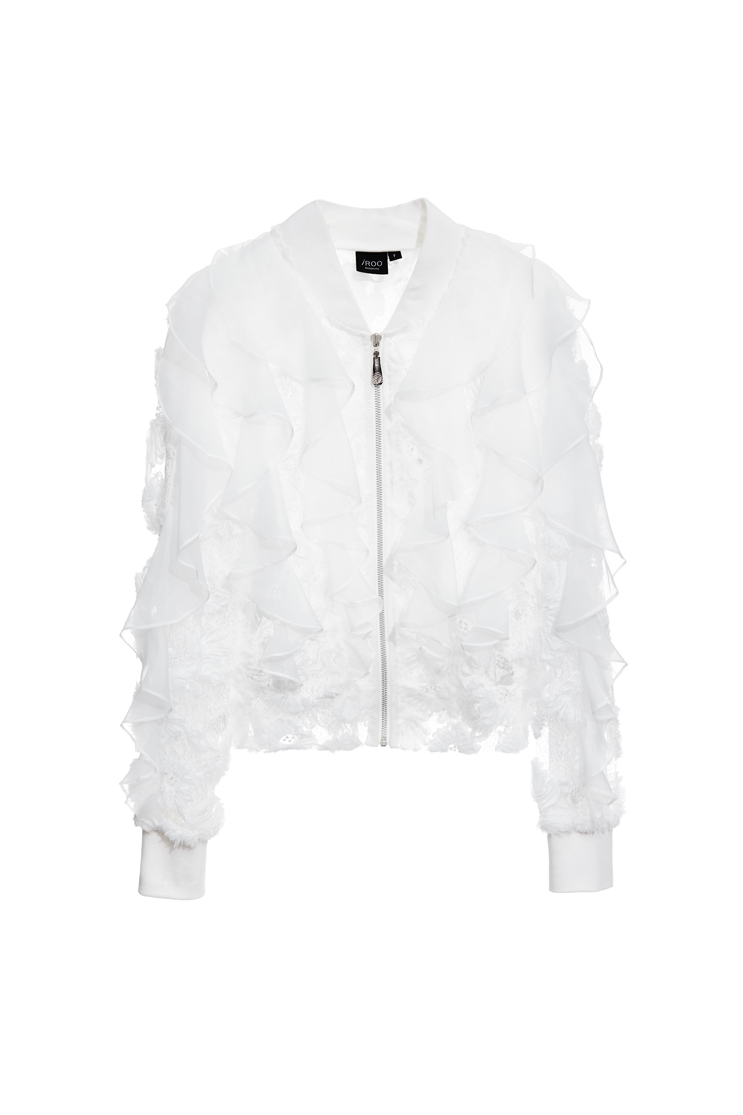 Floral Lace Mesh Ruffle Detail JacketFloral Lace Mesh Ruffle Detail Jacket,Jackets,Outerwear,White outerwear,Season (AW) Look,Lace