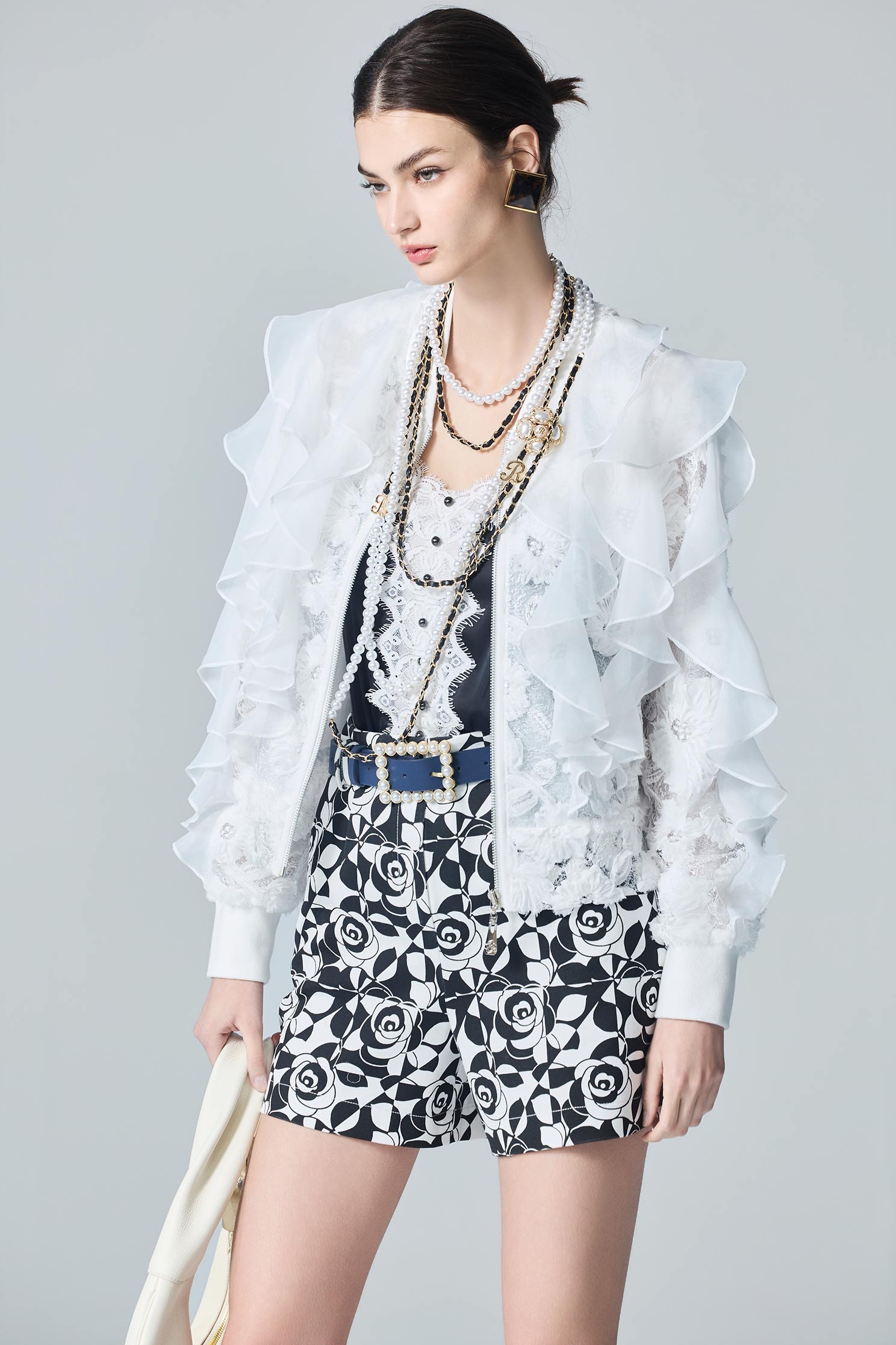 Floral Lace Mesh Ruffle Detail JacketFloral Lace Mesh Ruffle Detail Jacket,Jackets,Outerwear,White outerwear,Season (AW) Look,Lace