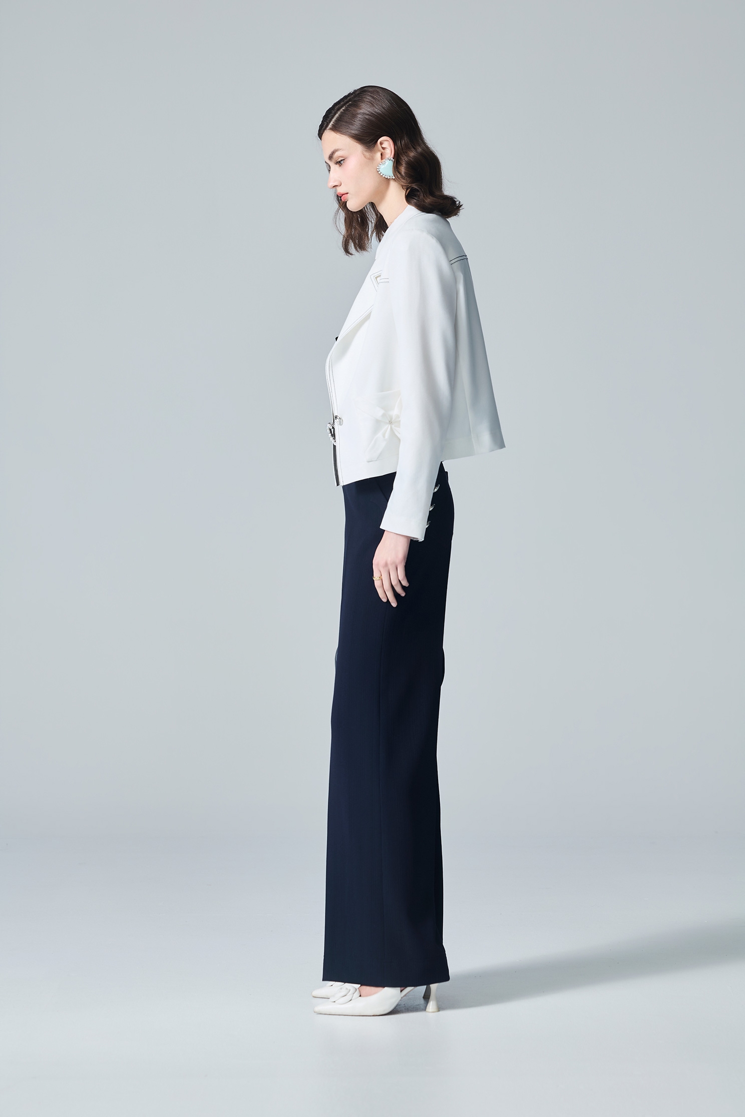 Navy Stitch Detail White BlazerNavy Stitch Detail White Blazer,Jackets,Outerwear,White outerwear,Season (AW) Look,Blazers