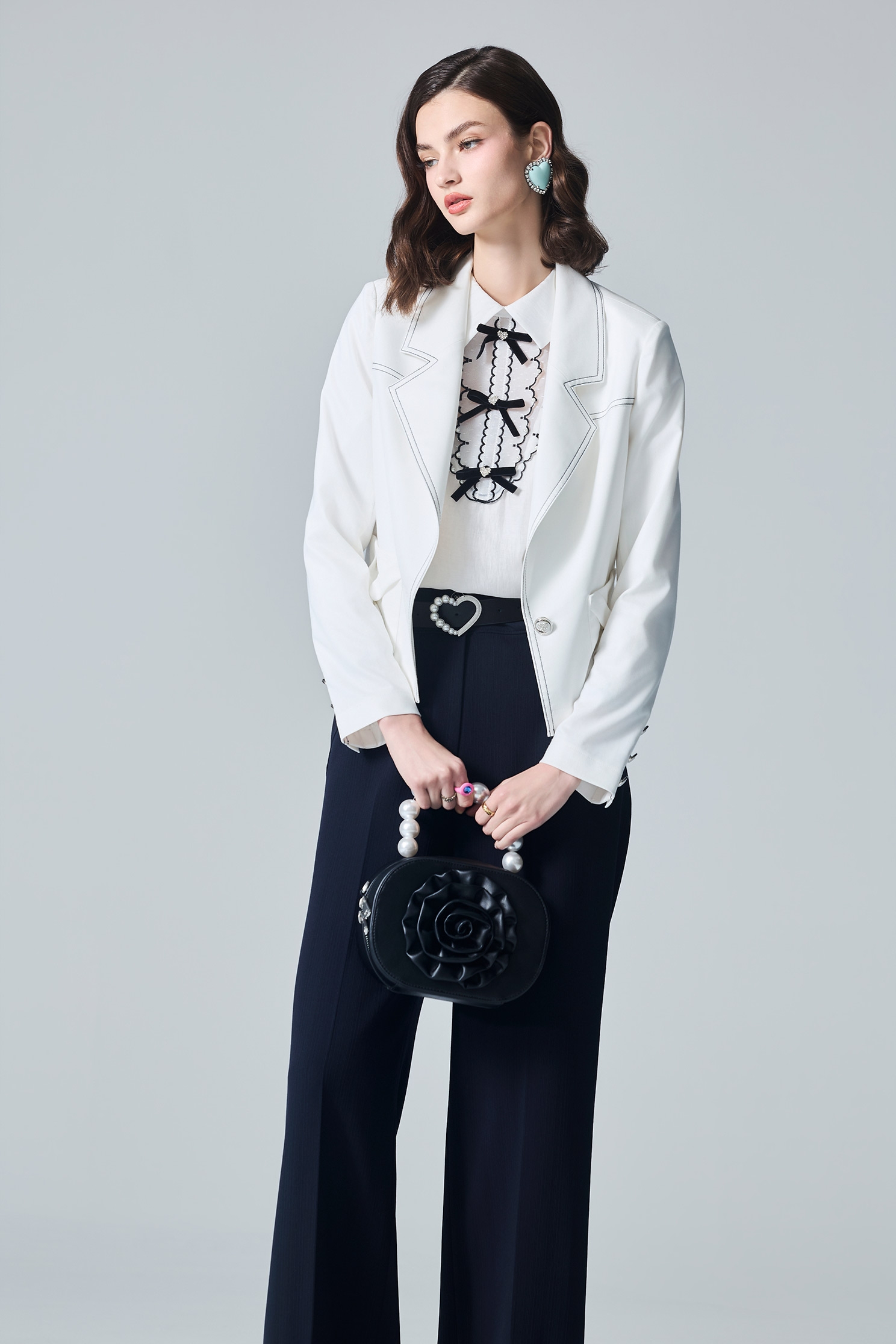 Navy Stitch Detail White BlazerNavy Stitch Detail White Blazer,Jackets,Outerwear,White outerwear,Season (AW) Look,Blazers