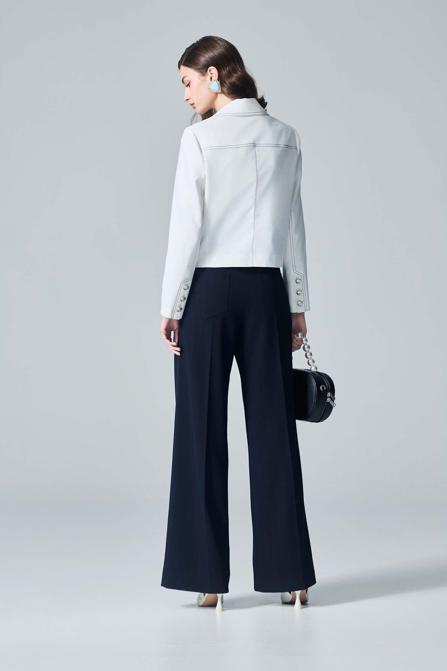 Navy Stitch Detail White BlazerNavy Stitch Detail White Blazer,Jackets,Outerwear,White outerwear,Season (AW) Look,Blazers