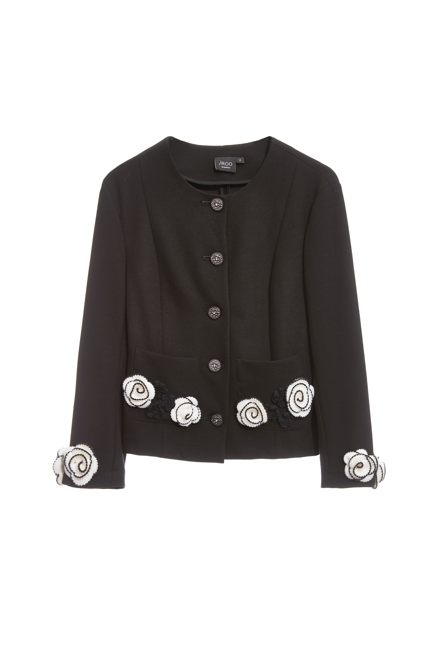 Contrast Rose Detail Black JacketContrast Rose Detail Black Jacket,Jackets,Outerwear,Season (AW) Look,Knitted,Black outerwear