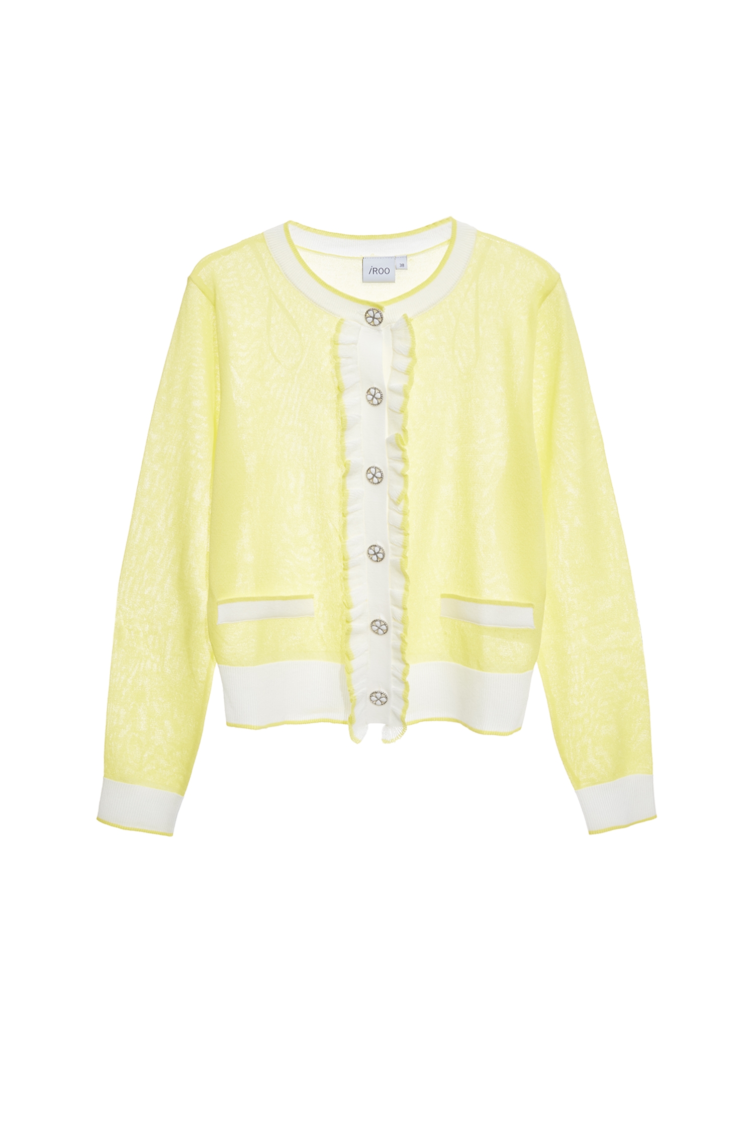 Ruffle Trim Knit Yellow CardiganRuffle Trim Knit Yellow Cardigan,Jackets,Outerwear,Season (AW) Look,Knitted,Knitted coats